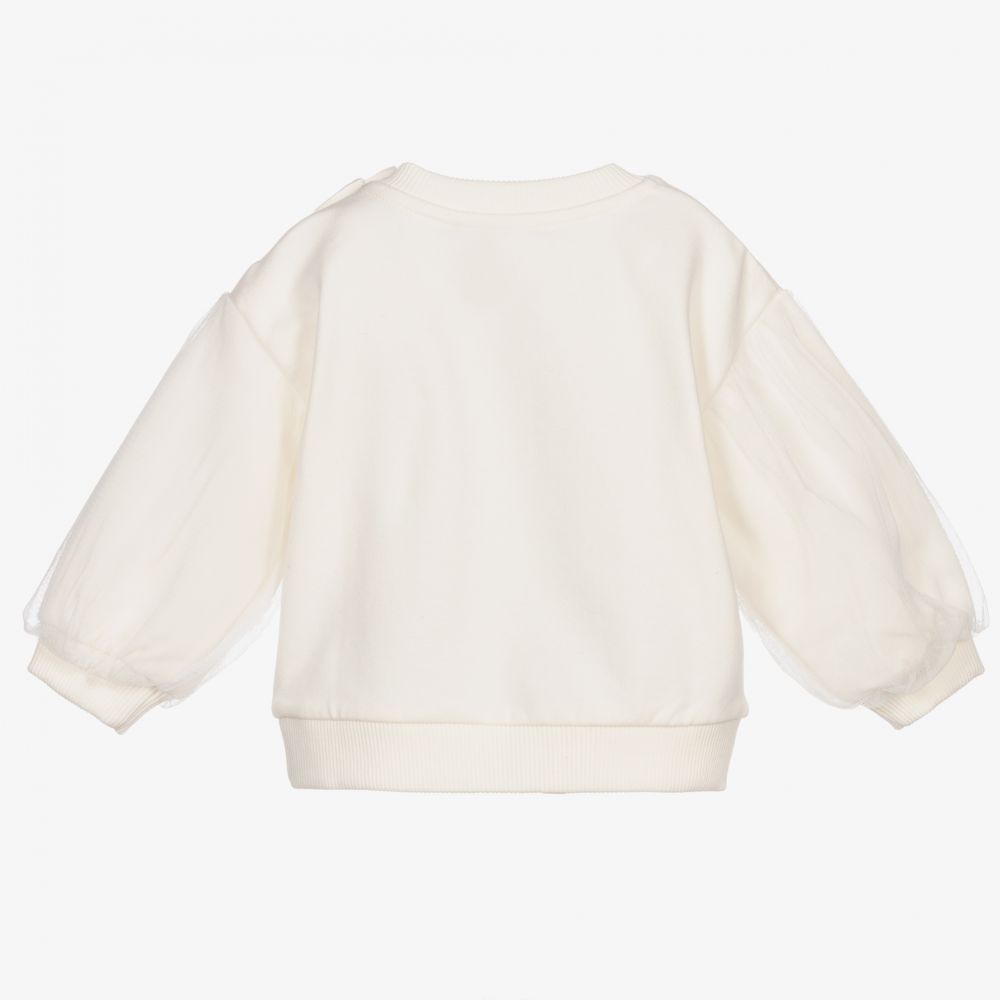 Baby Girls White Printed Cotton Sweatshirt