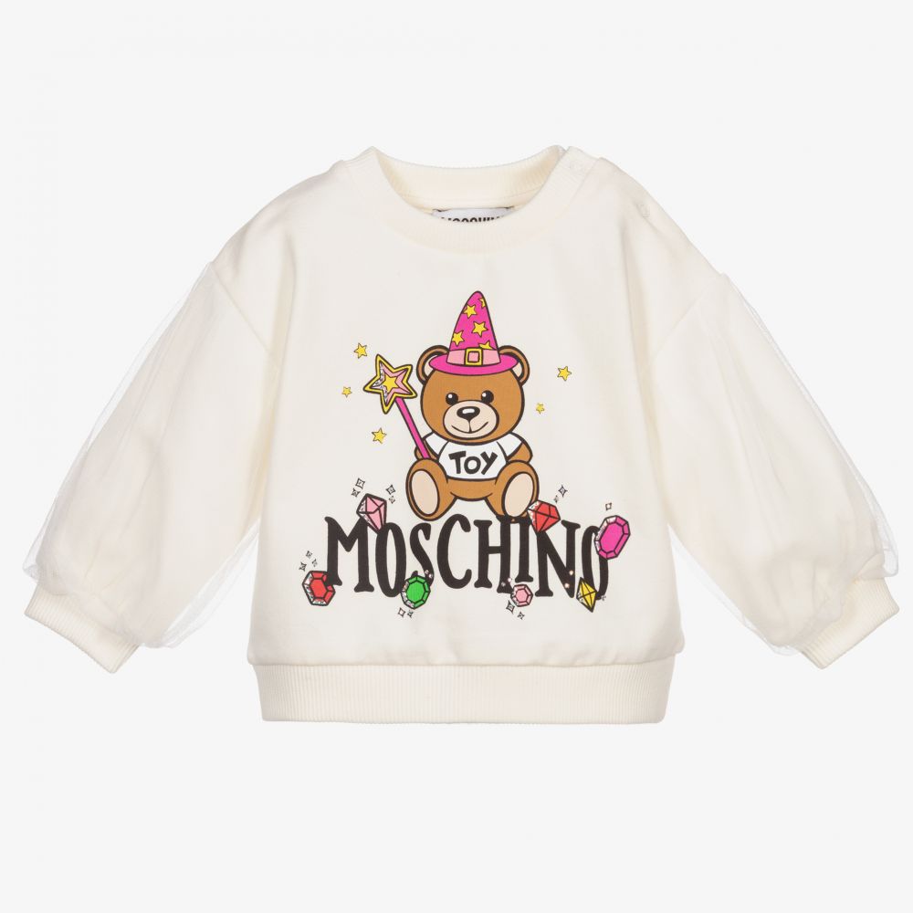 Baby Girls White Printed Cotton Sweatshirt
