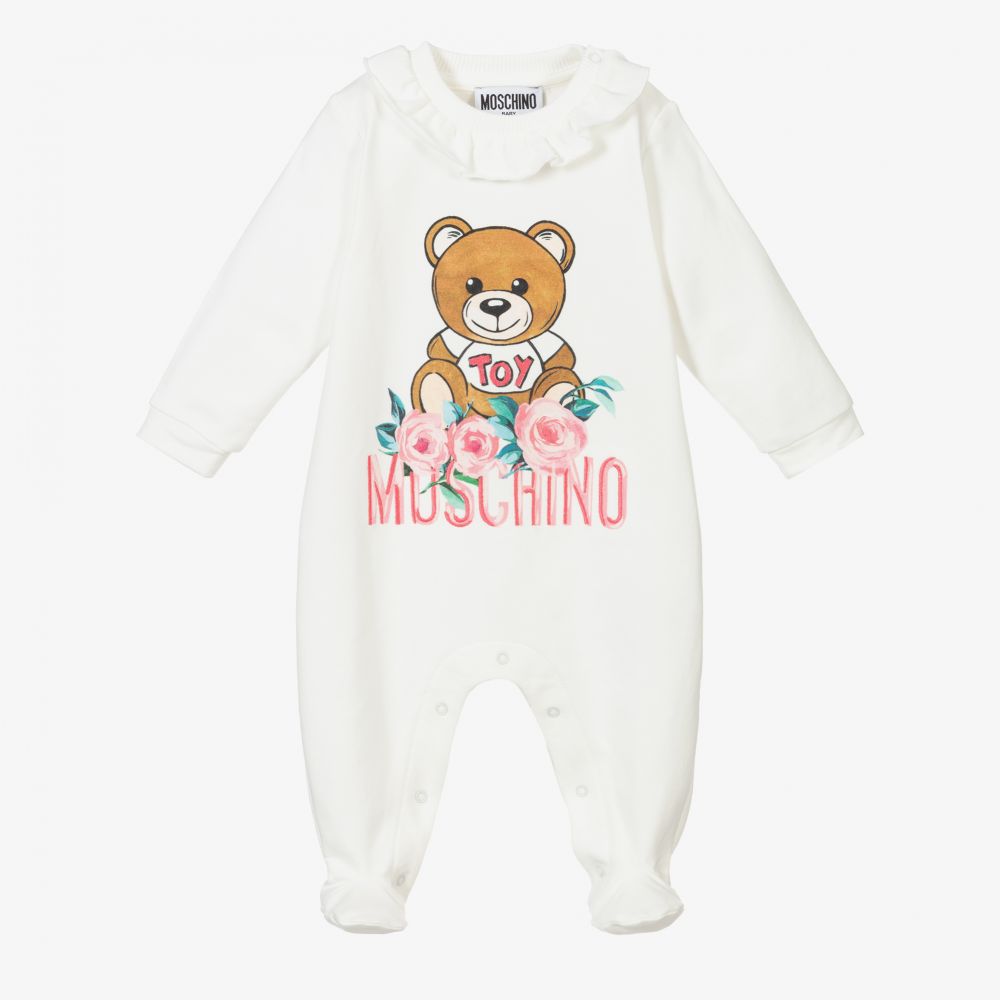 Baby Girls White Logo Cotton Babysuit