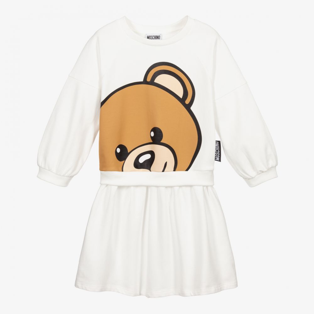 Girls White Bear Cotton Dress