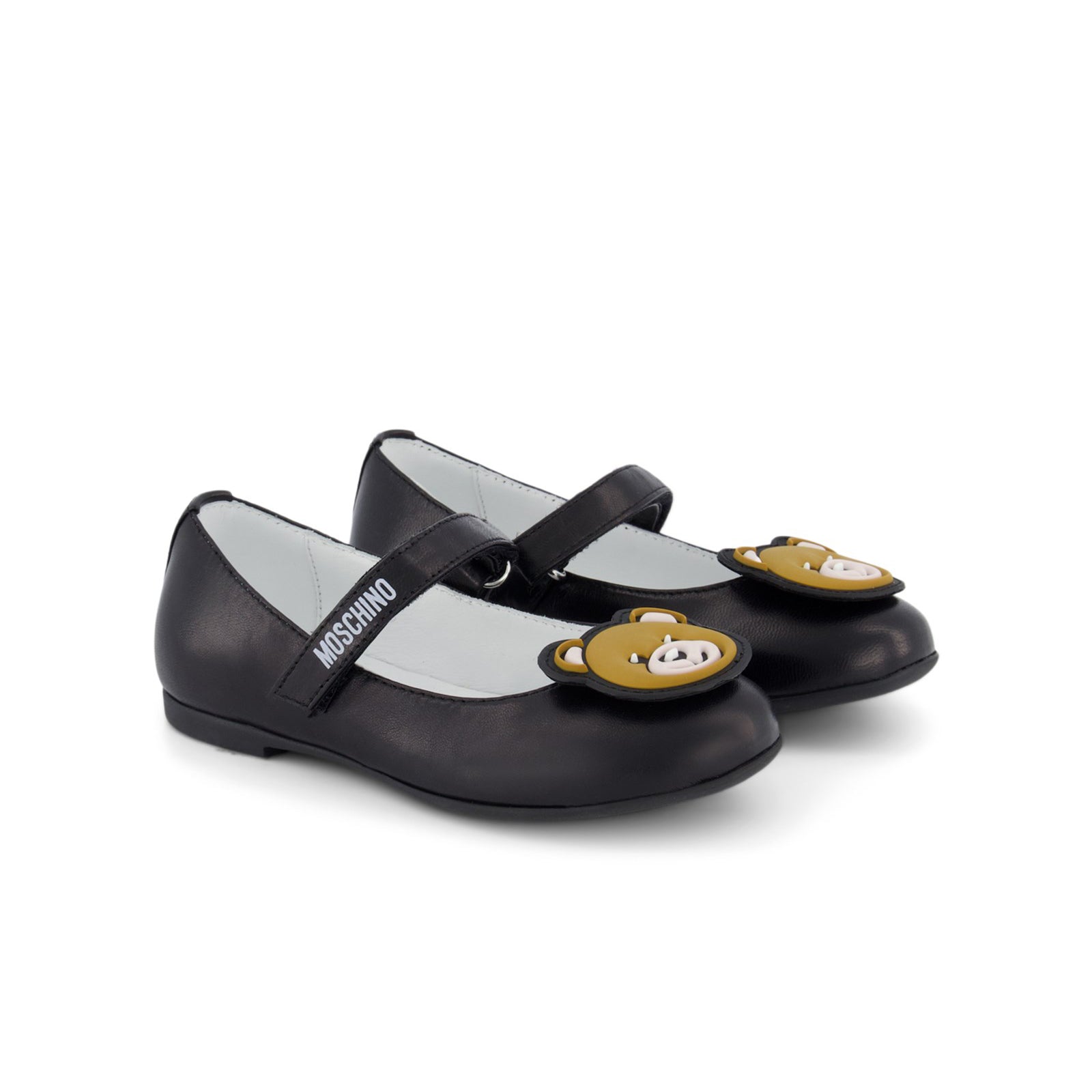 Girls Black Teddy Bear Leather Shoes
