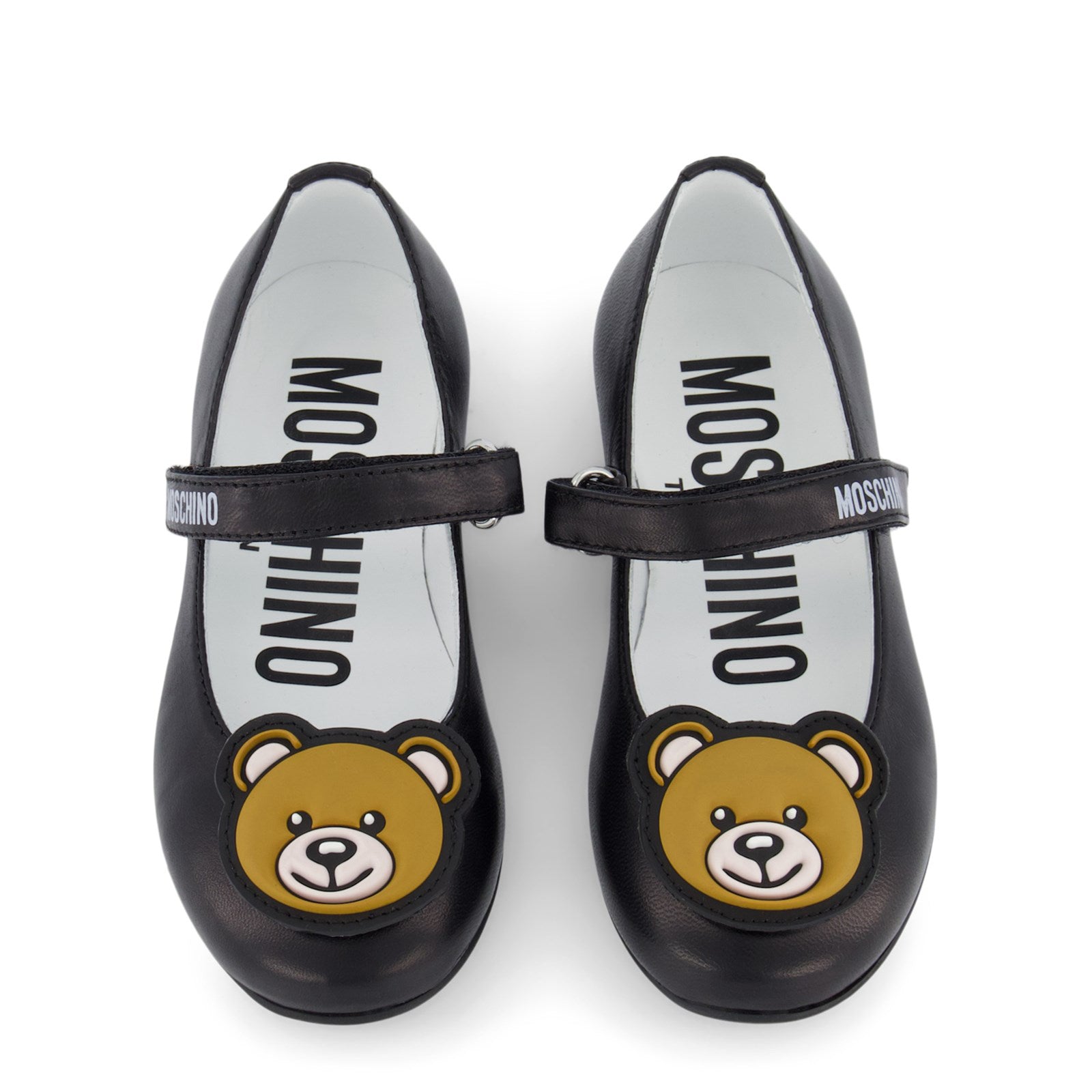 Girls Black Teddy Bear Leather Shoes