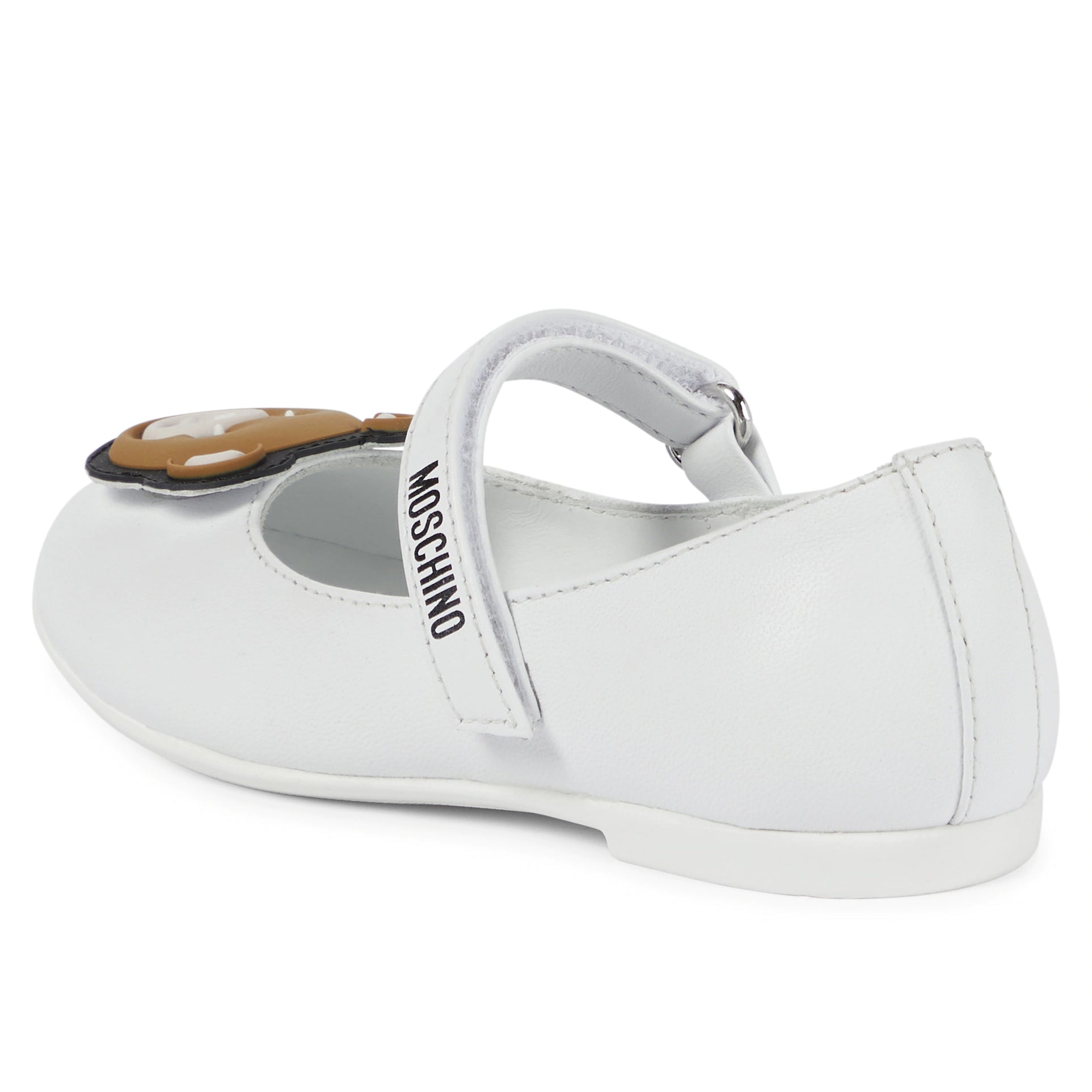 Girls White Teddy Bear Leather Shoes