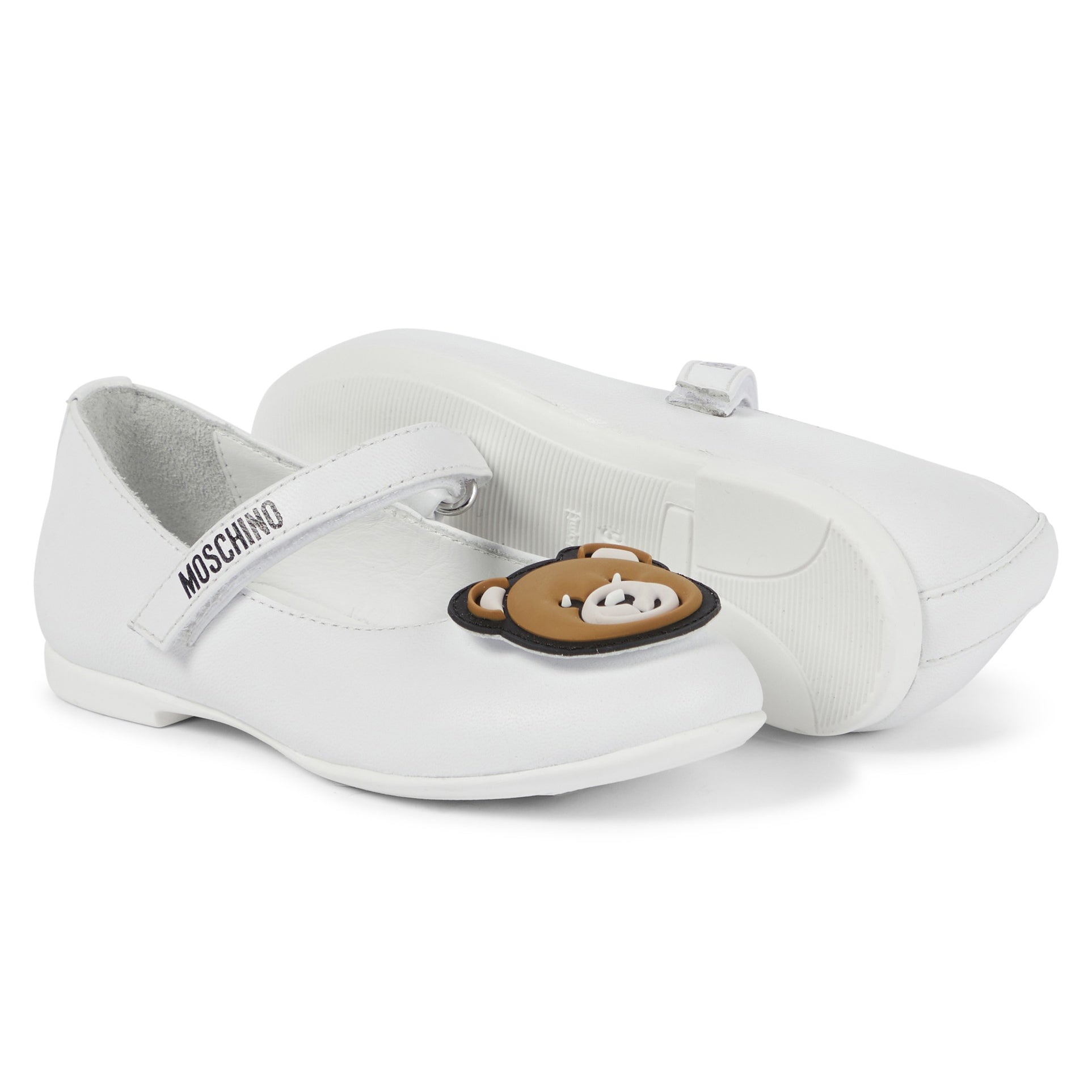 Girls White Teddy Bear Leather Shoes