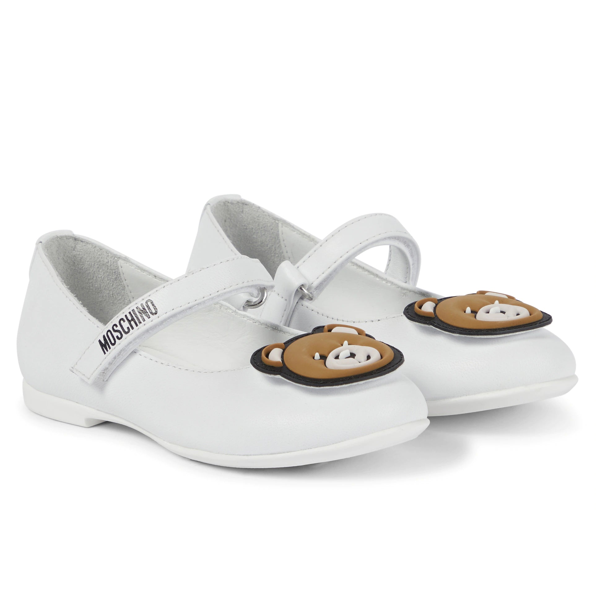 Girls White Teddy Bear Leather Shoes