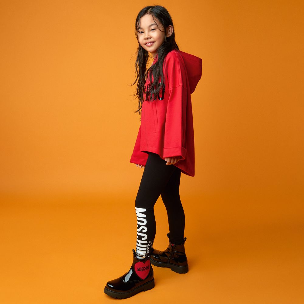 Girls Black Logo Leather Boots