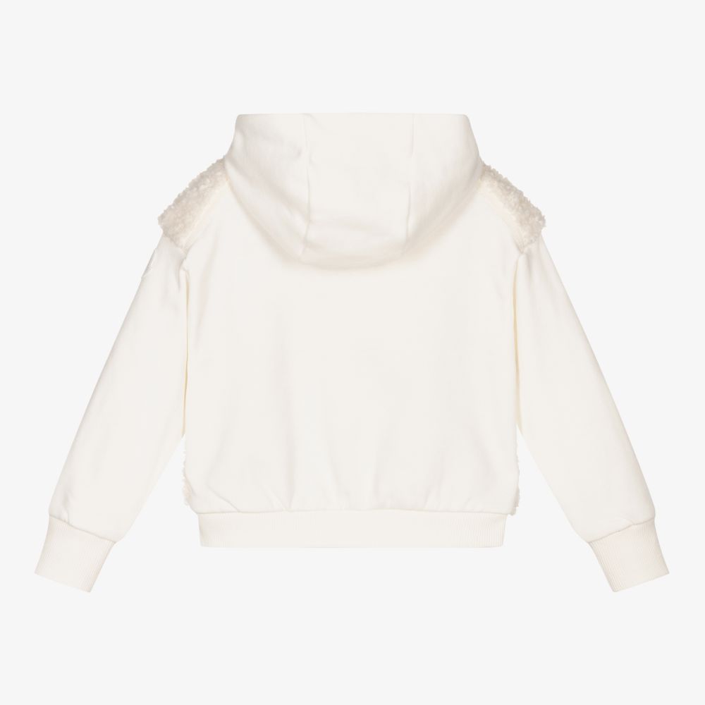 Girls White Hooded Zip-Up Top