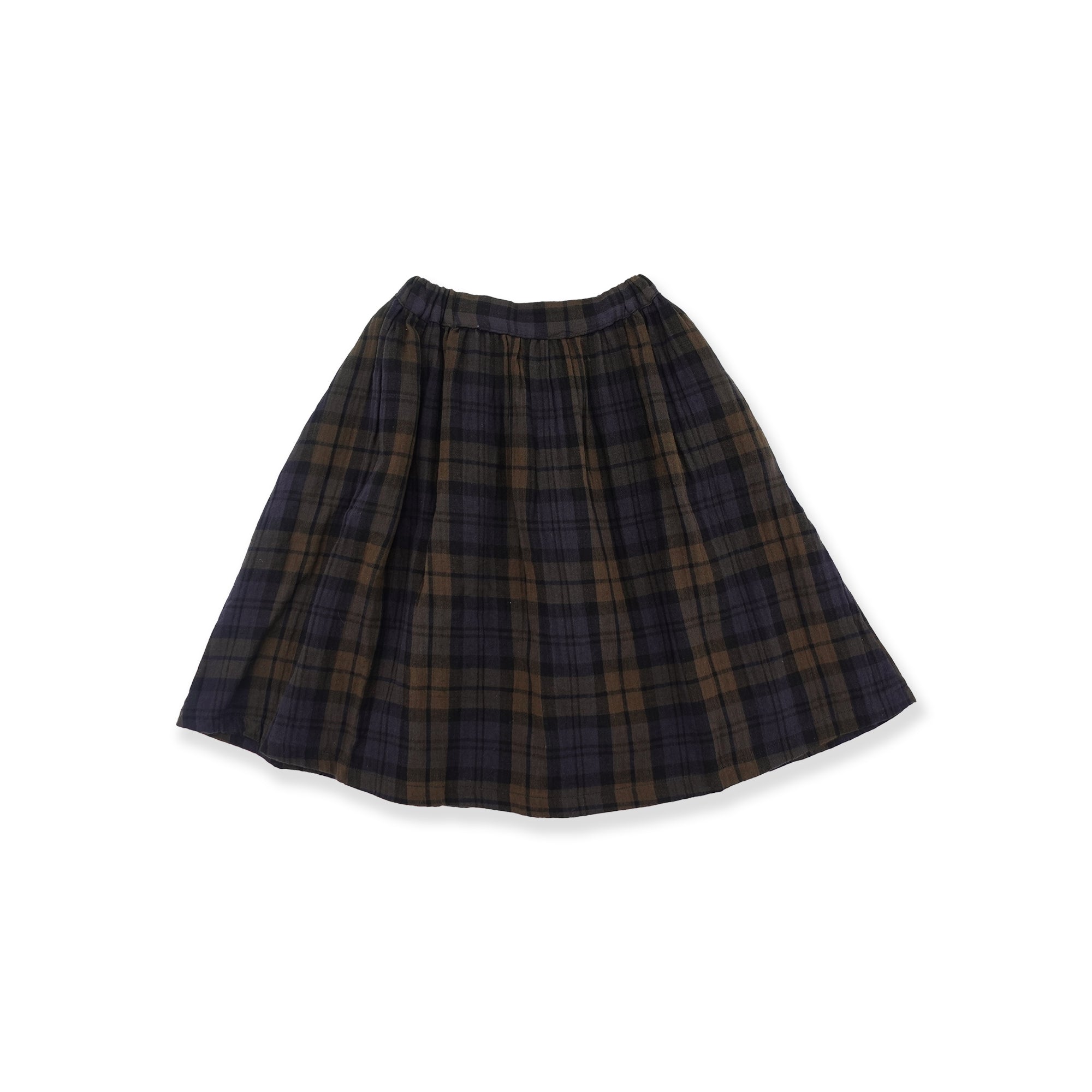 Girls Navy Check Cotton Skirt