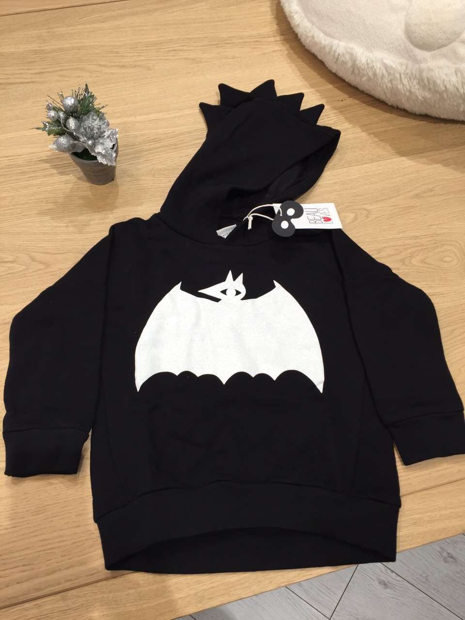 Boys&Girls Spiked Black Hoodie White Bat Inky - CÉMAROSE | Children's Fashion Store
