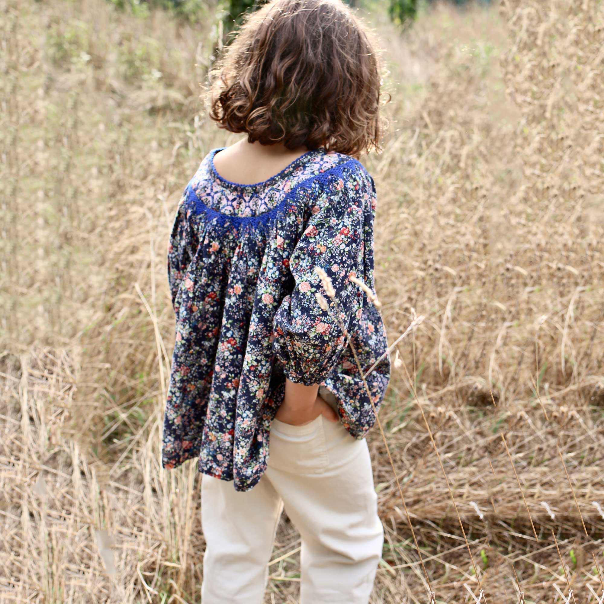Girls Blue Flowers Cotton Top