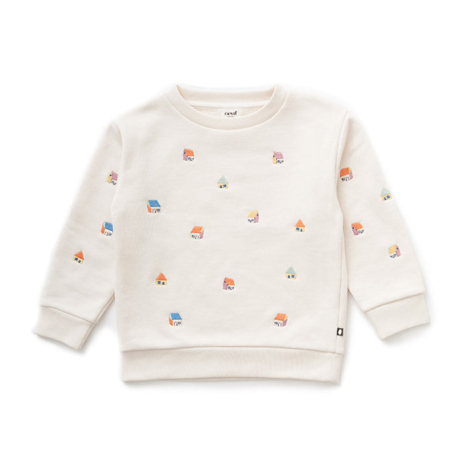 Boys & Girls White Embroidered Cotton Sweatshirt