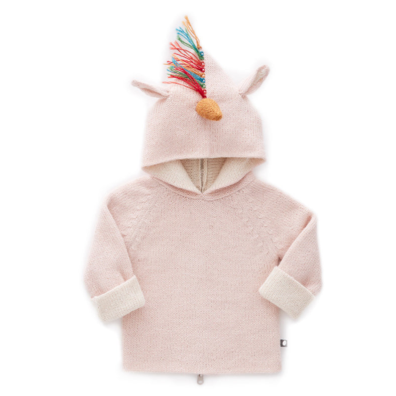 Girls Pink Unicorn Hooded Alpaca Sweater