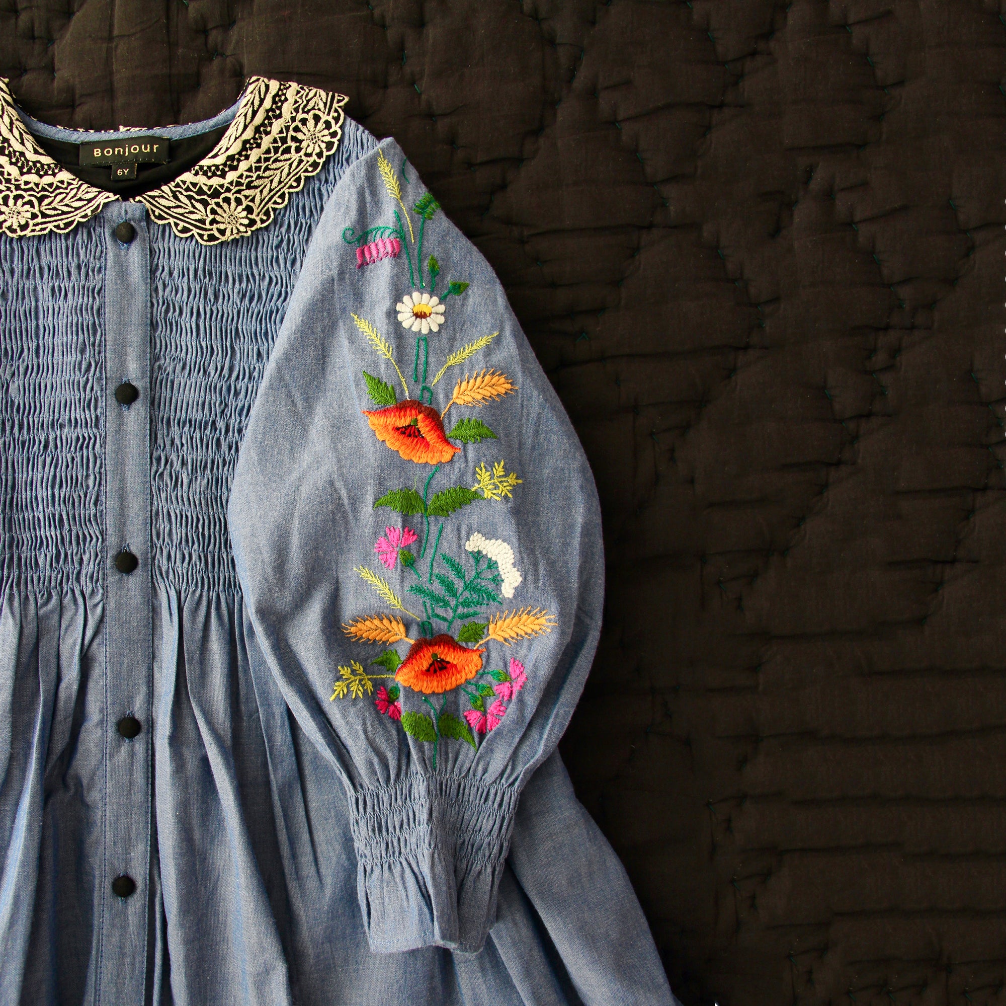 Girls Blue Embroidered Dress