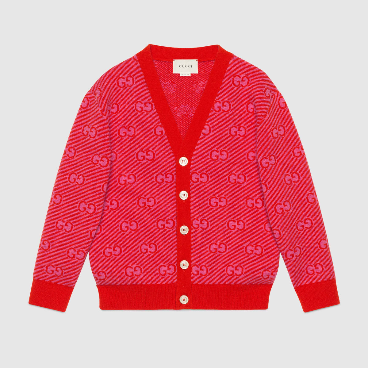 Girls Red GG Logo Wool Cardigan