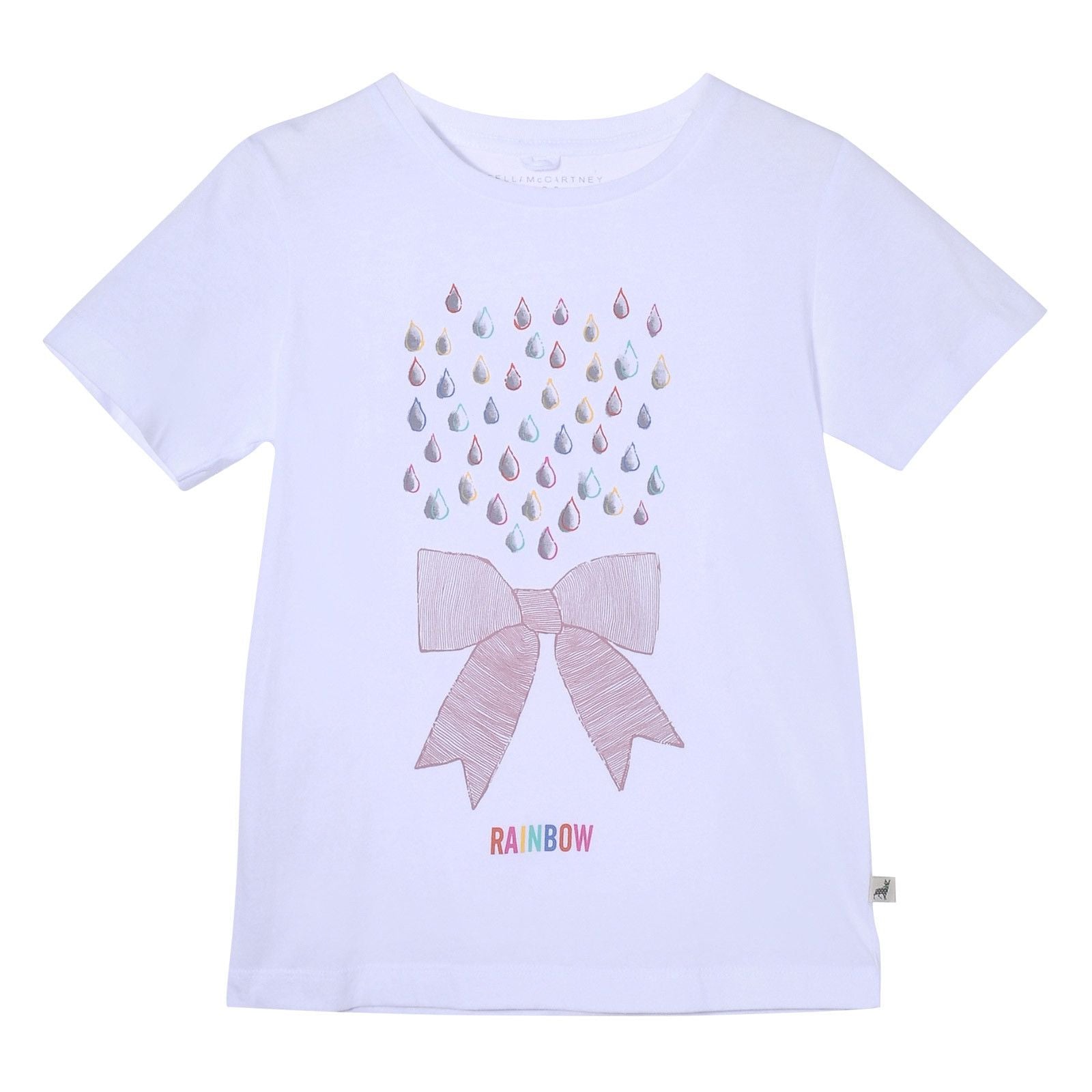 Girls White Rainbow And Bow printed Cotton T-Shirt - CÉMAROSE | Children's Fashion Store - 1
