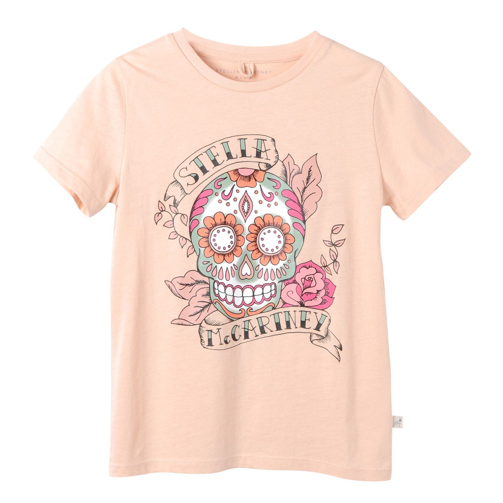 Girls Pink Sugar Skull Printed Cotton T-Shirt - CÉMAROSE | Children's Fashion Store - 1