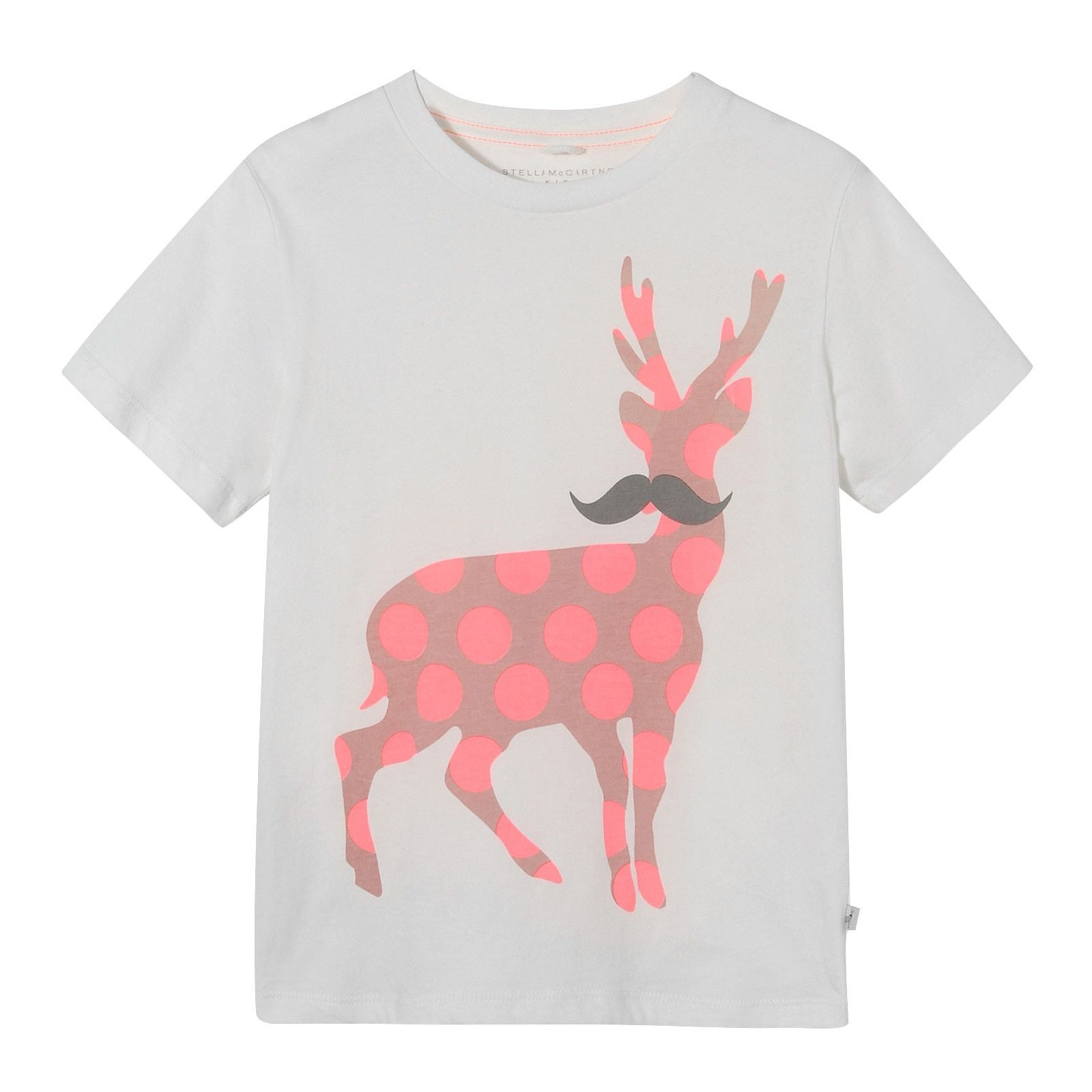 Girls White Cotton T-Shirt With Pink Deer Printed - CÉMAROSE | Children's Fashion Store - 1