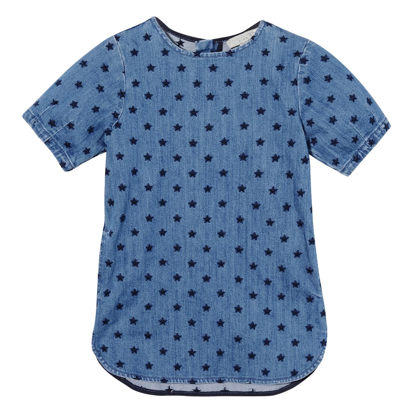 Girls Blue All Over Star Embroidered Denim Bess Dress - CÉMAROSE | Children's Fashion Store - 1