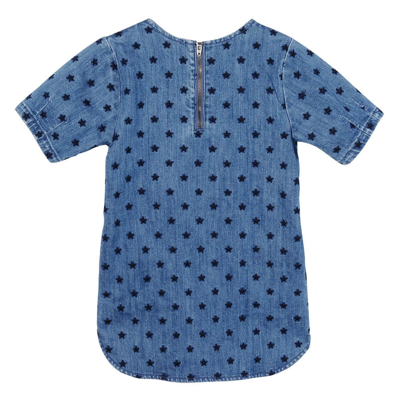 Girls Blue All Over Star Embroidered Denim Bess Dress - CÉMAROSE | Children's Fashion Store - 2