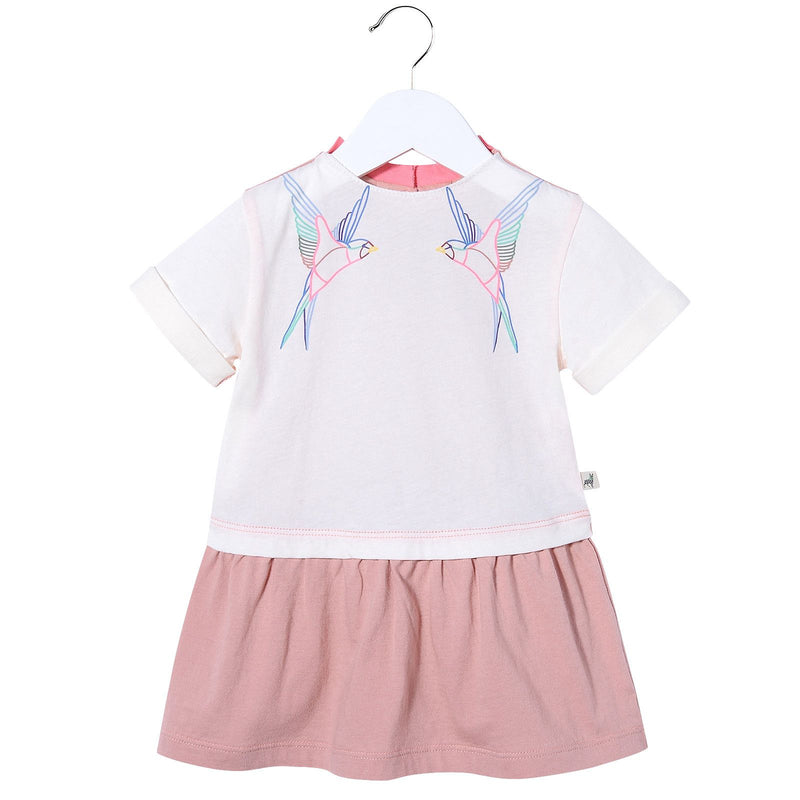 Girls White&Pink Dress With Swallow Print Trims - CÉMAROSE | Children's Fashion Store - 1