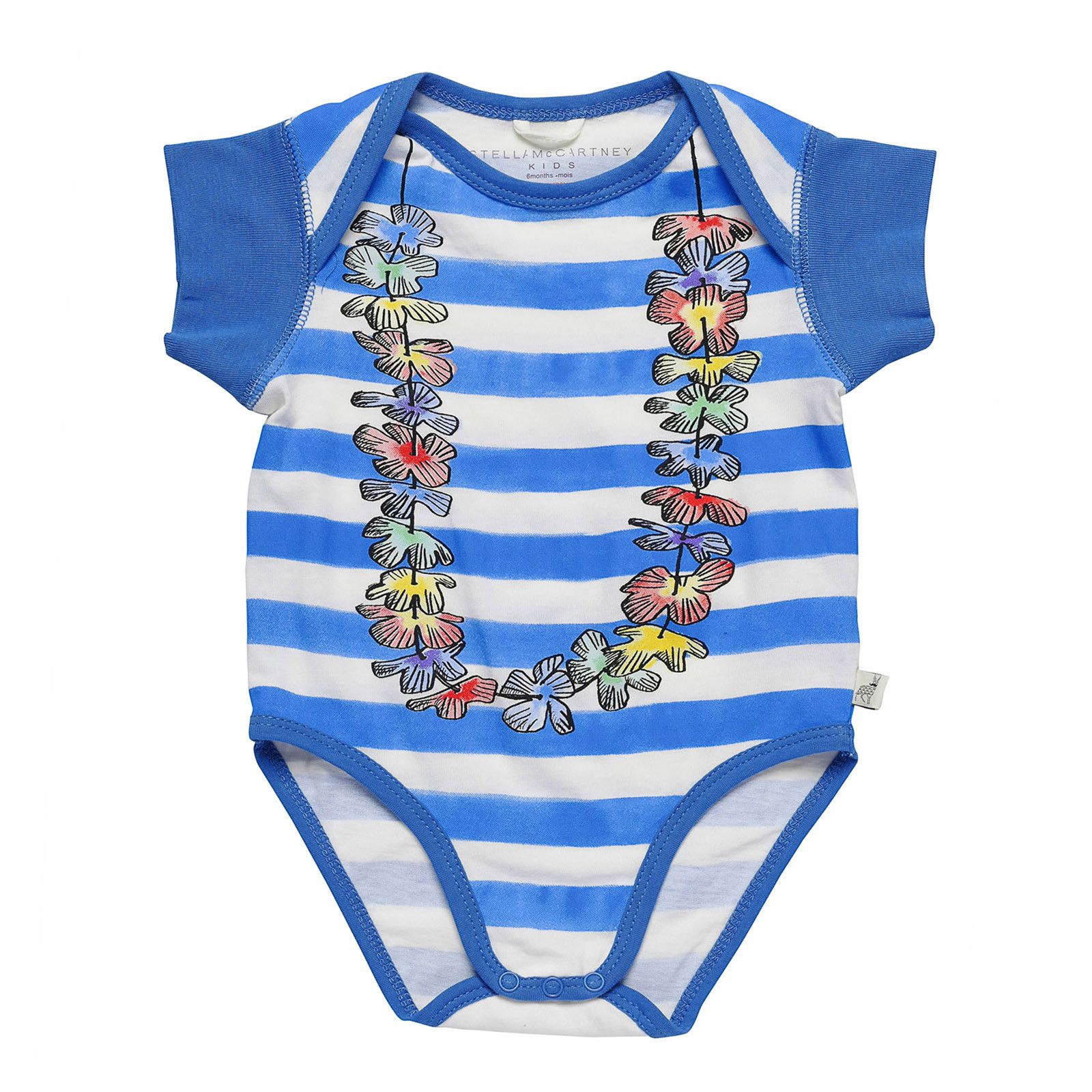 Baby Blue&White Striped Bodysuit With Floral Print Trims - CÉMAROSE | Children's Fashion Store