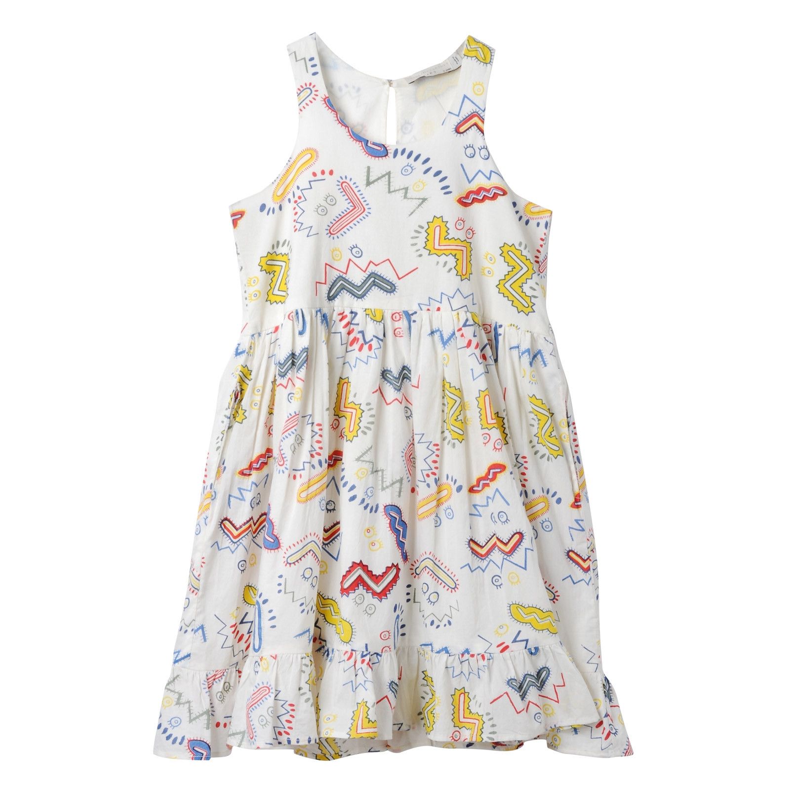 Girls White Cotton Colorful Zig Zag Printed Dress - CÉMAROSE | Children's Fashion Store - 1