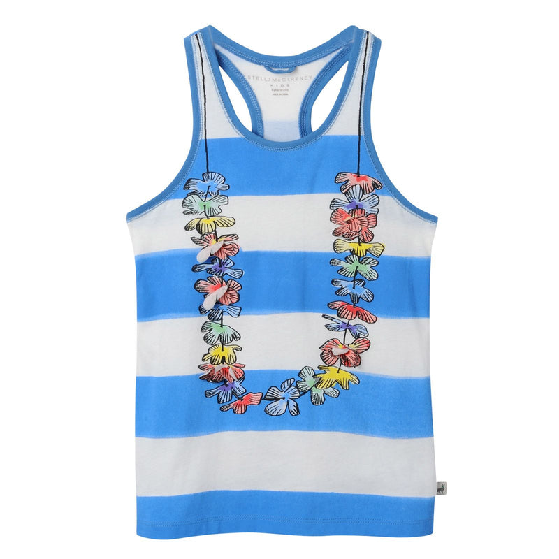 Girls Blue&White Striped Vest With Floral Print - CÉMAROSE | Children's Fashion Store - 1