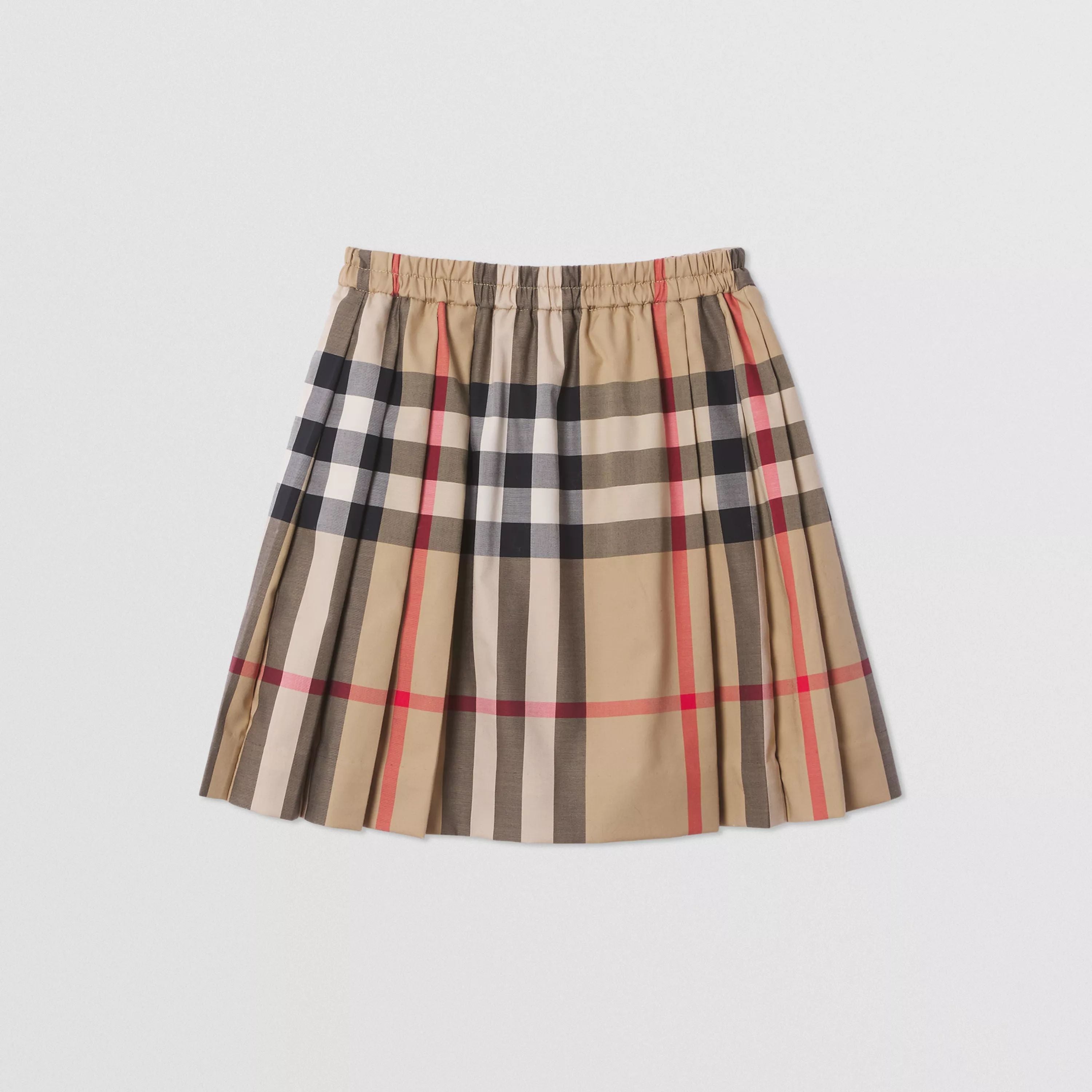 Girls Beige Check Cotton Skirt