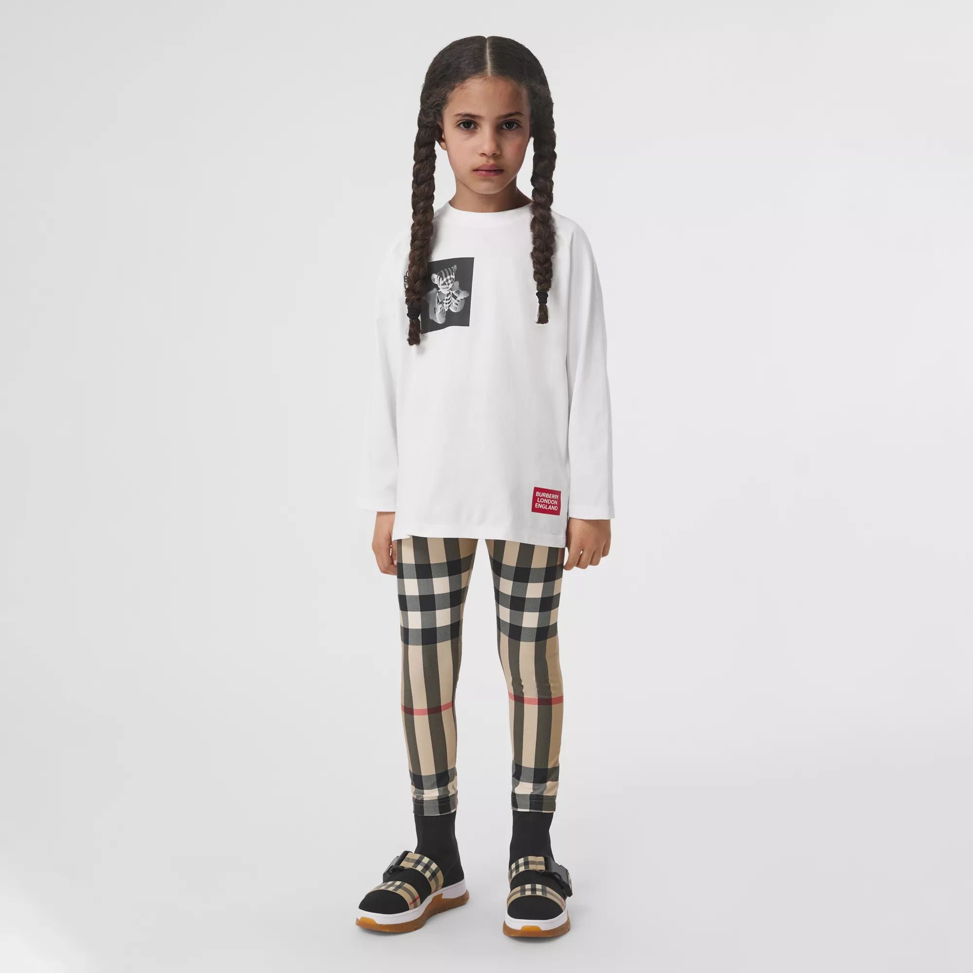 Girls Archive Beige Check Leggings