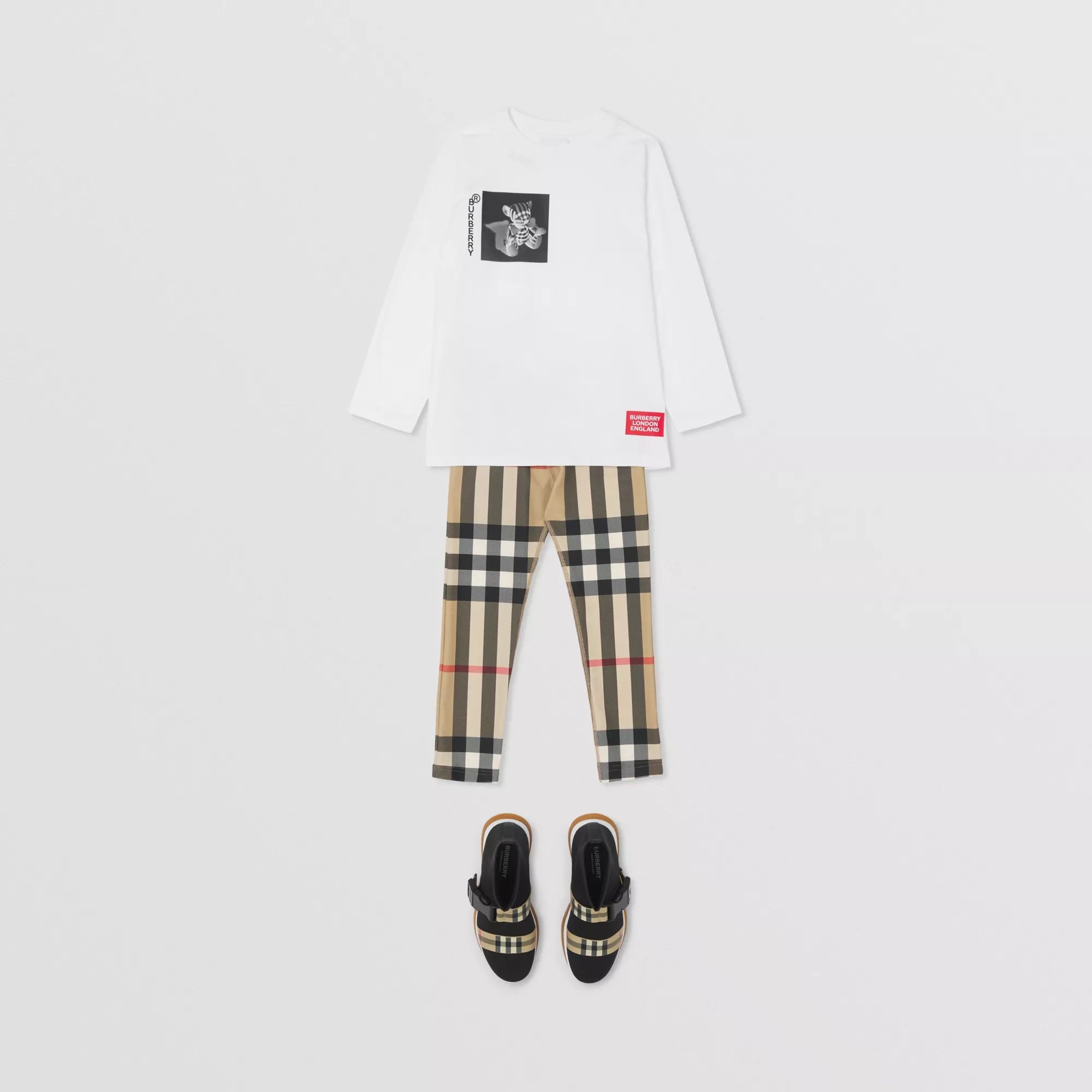 Girls Archive Beige Check Leggings