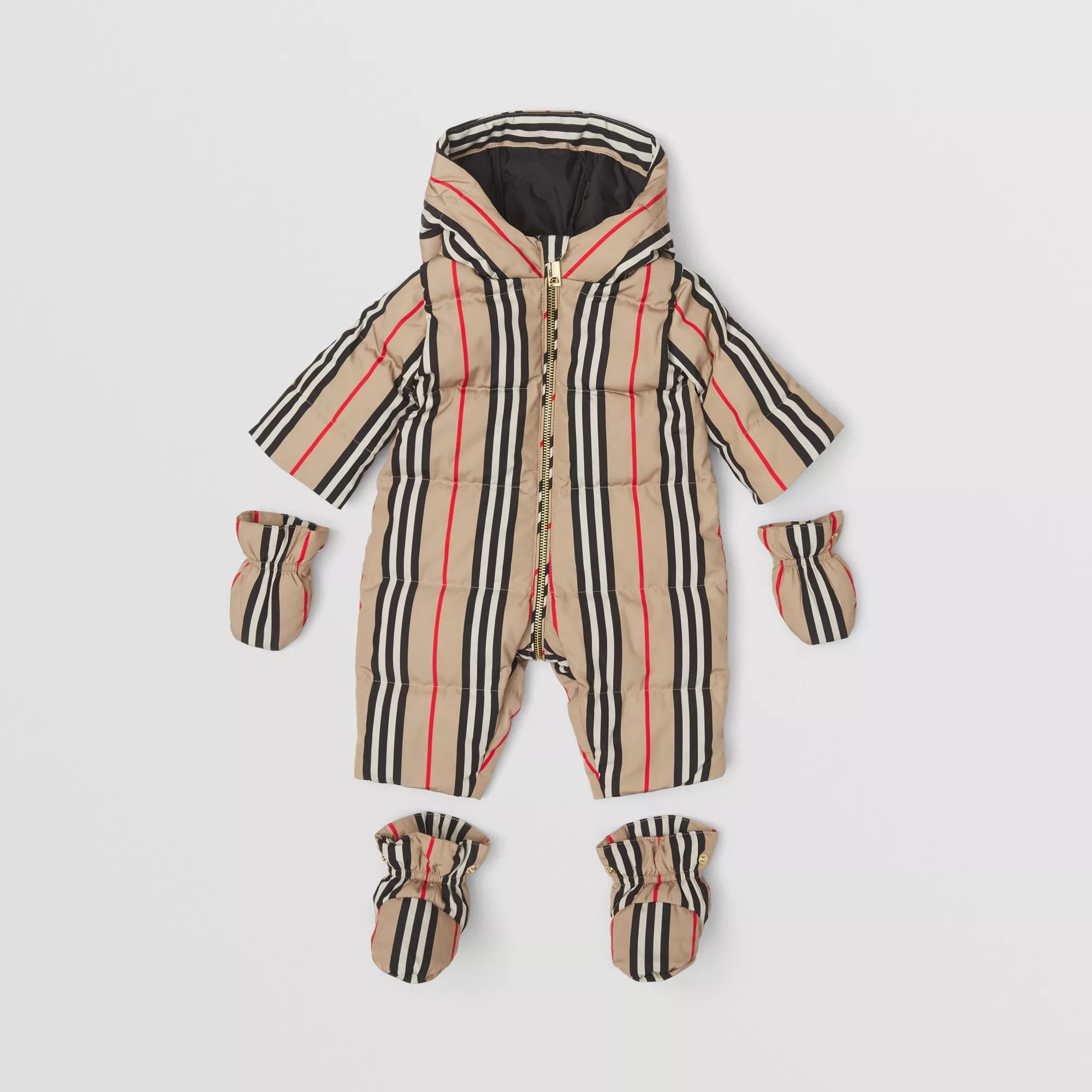 Baby Boys & Girls Beige Stripes Padded Down Babysuit