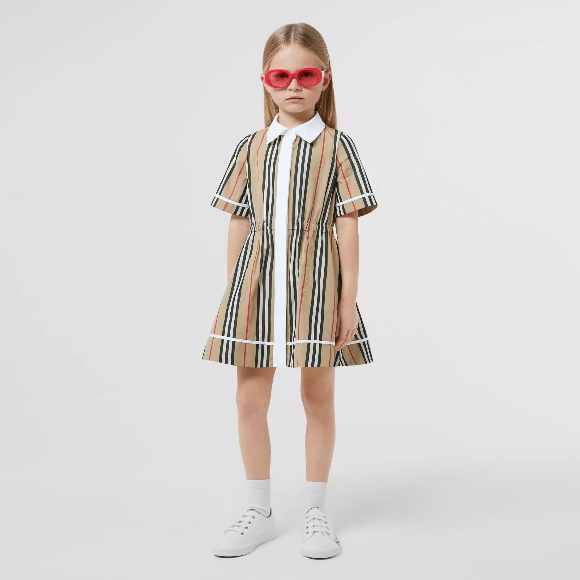 Girls Beige Stripe Cotton Dress