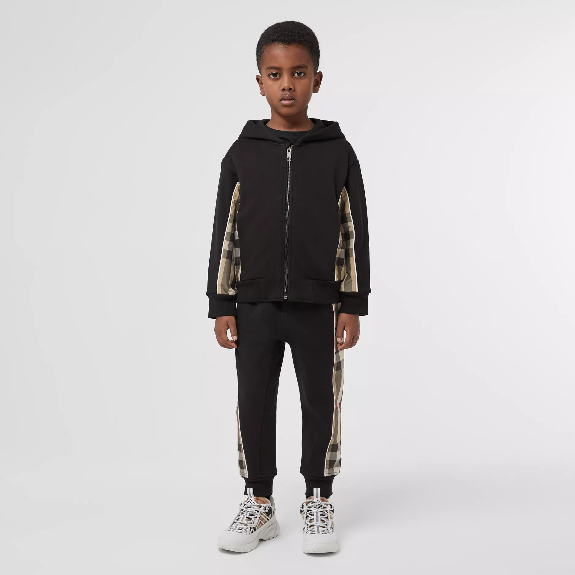 Boys Black Logo Hooded Zip-up Top