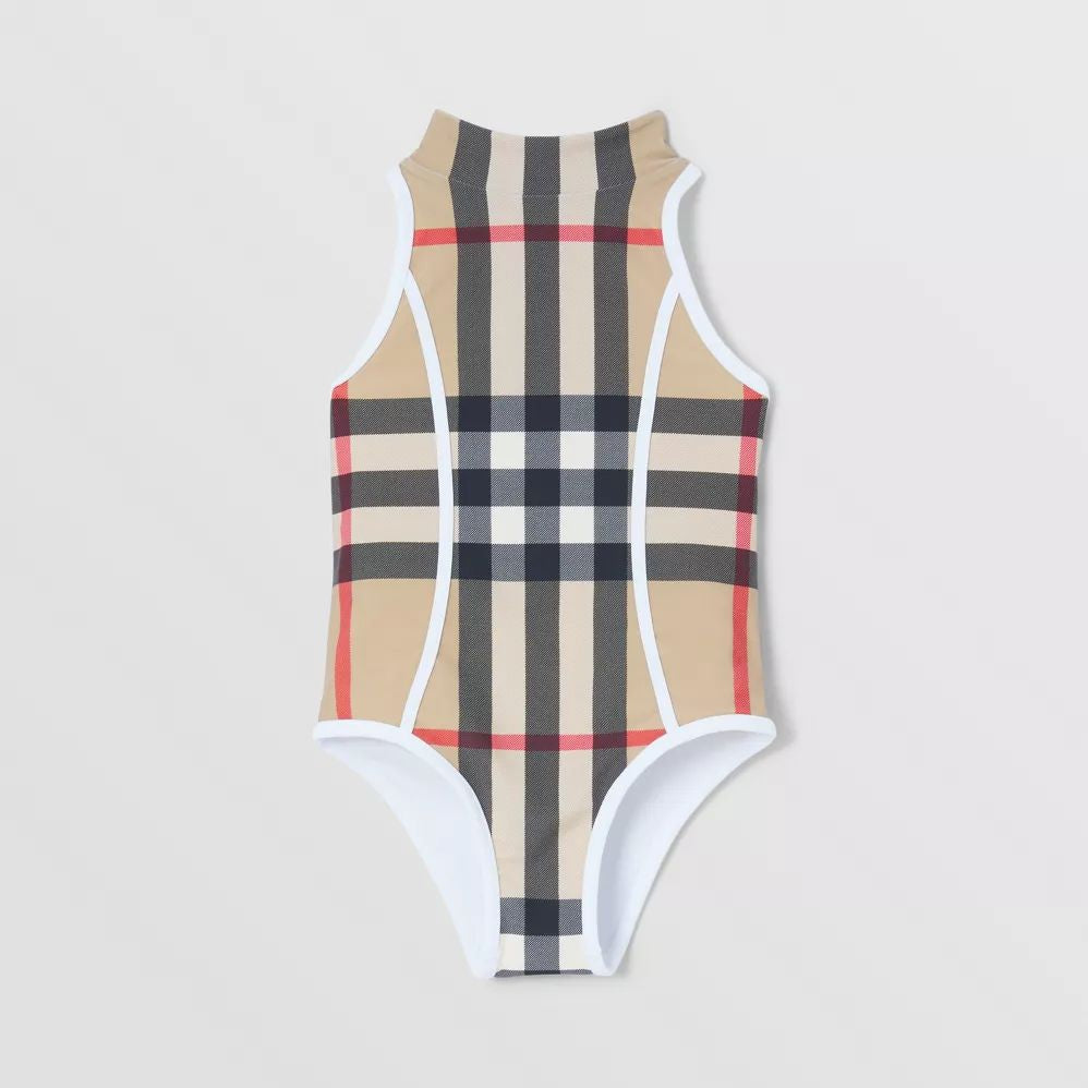 Girls Archive Beige Check Swimsuit