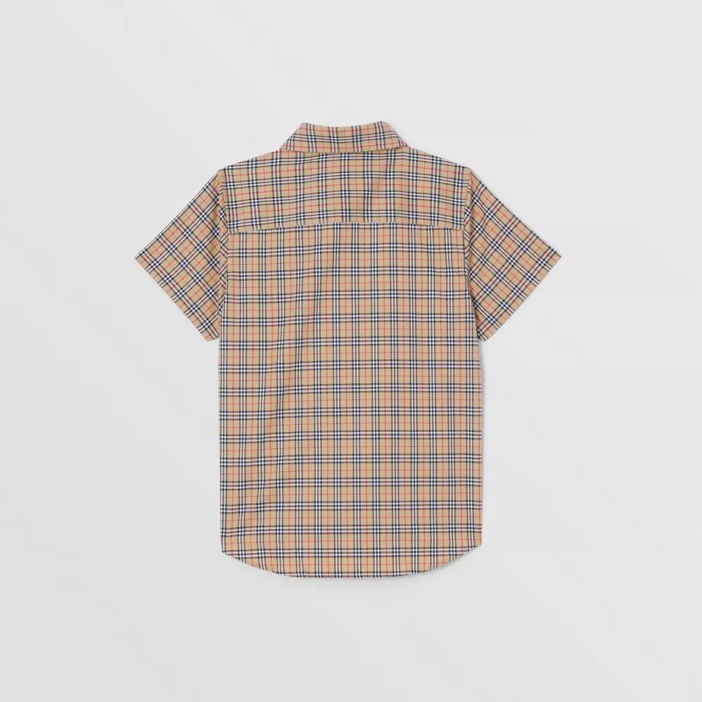 Boys Beige Check Cotton Short Sleeve Shirt