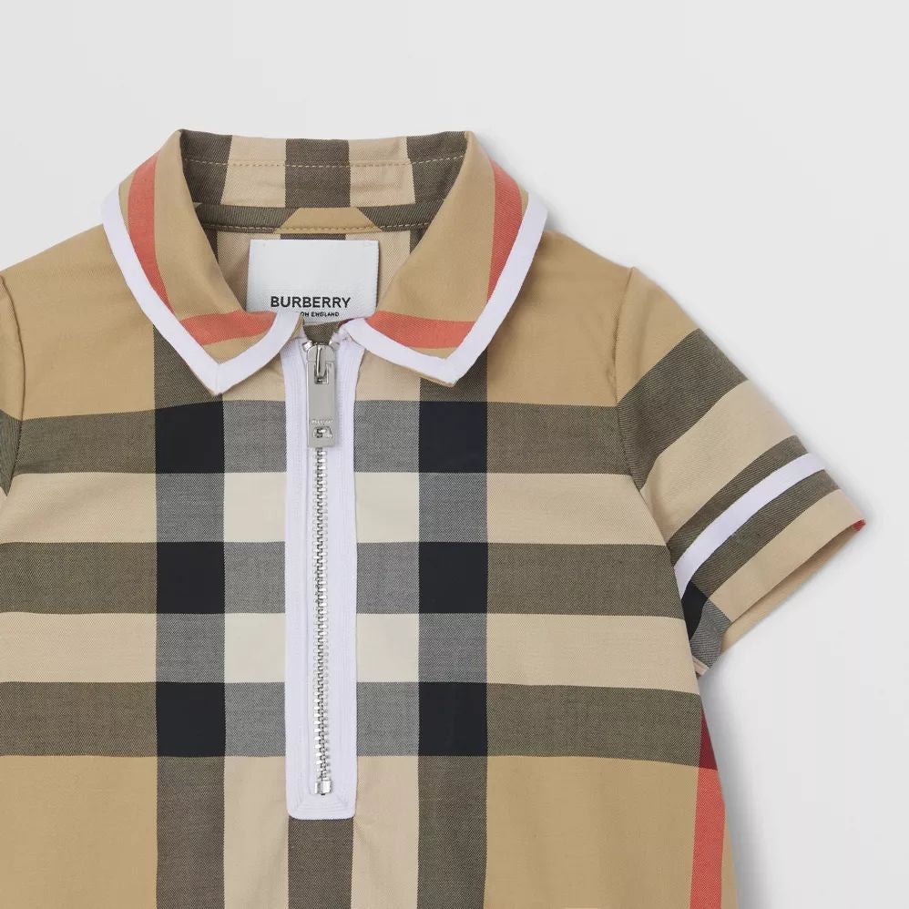 Baby Girls Beige Check Cotton Dress Set
