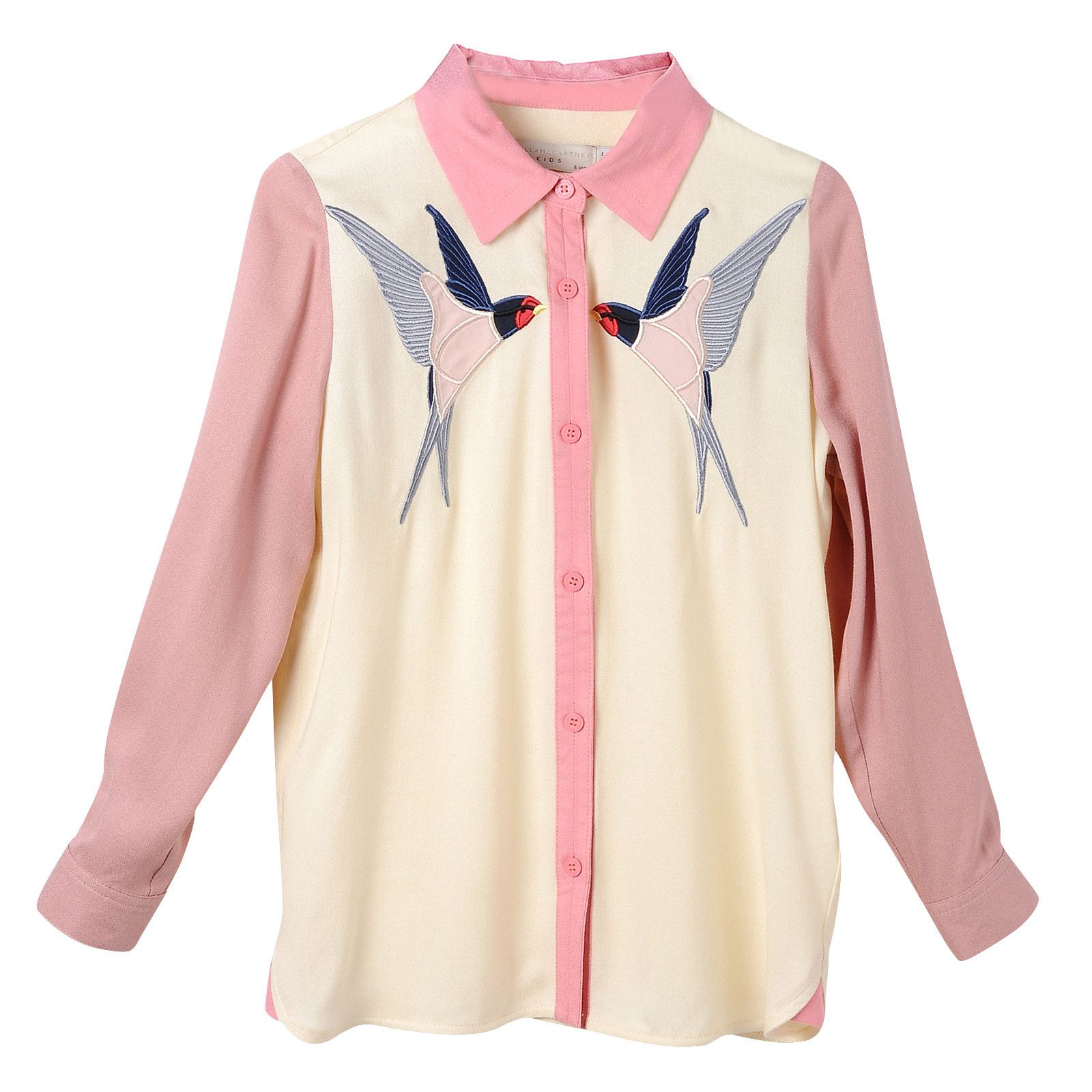 Girls Pink Bird Embroidered Trims Blouse With Pointed Collar - CÉMAROSE | Children's Fashion Store - 1