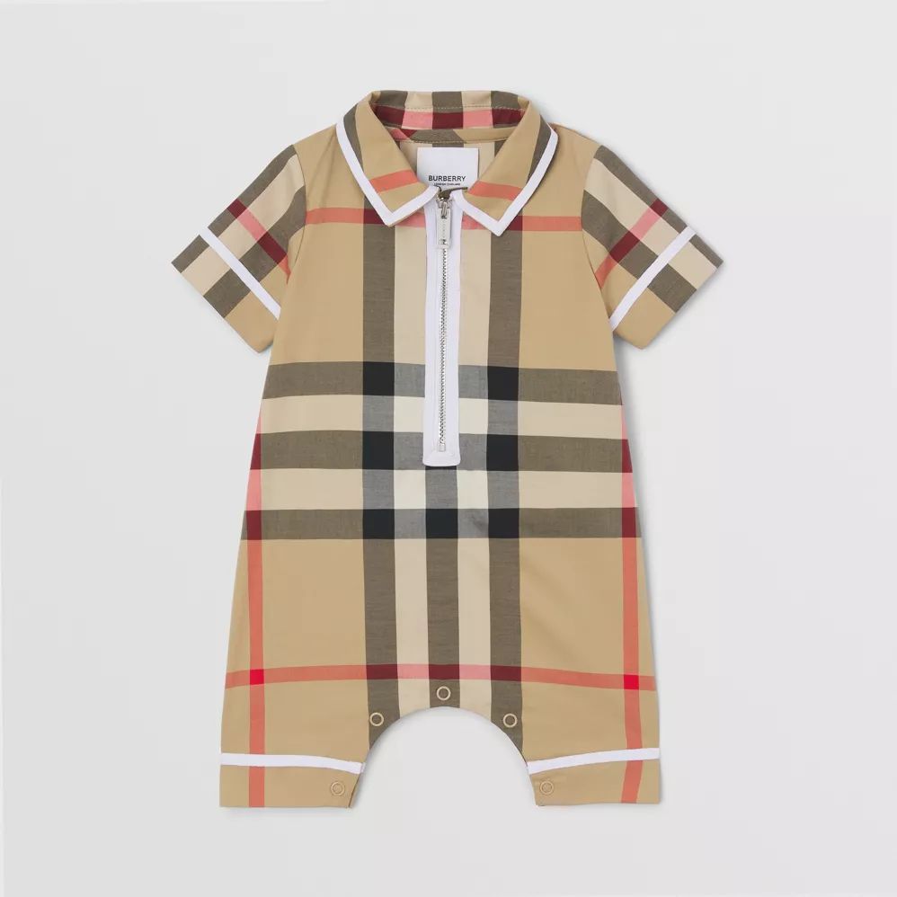 Baby Boys & Girls Beige Check Babysuit