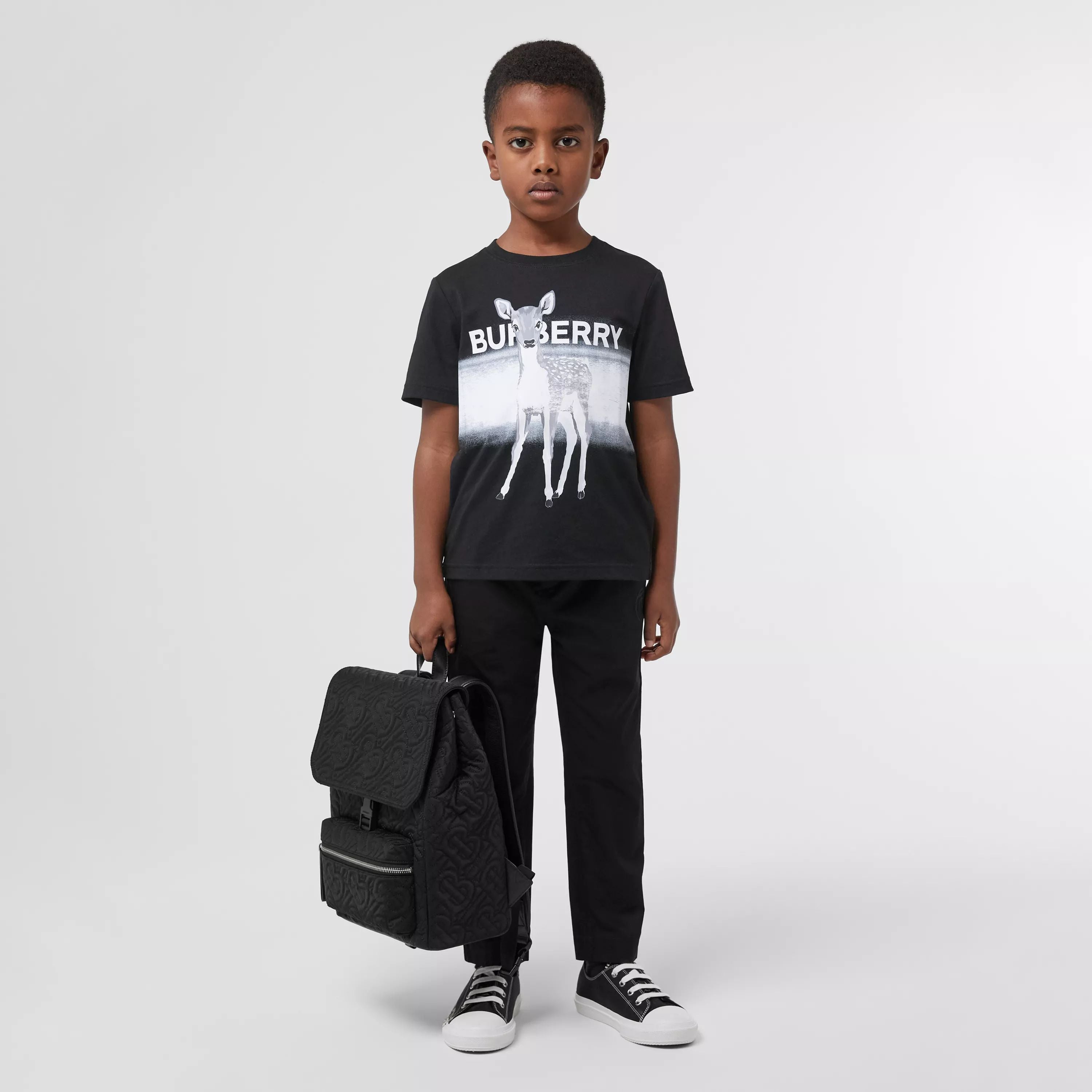 Boys & Girls Black Deer Cotton T-Shirts