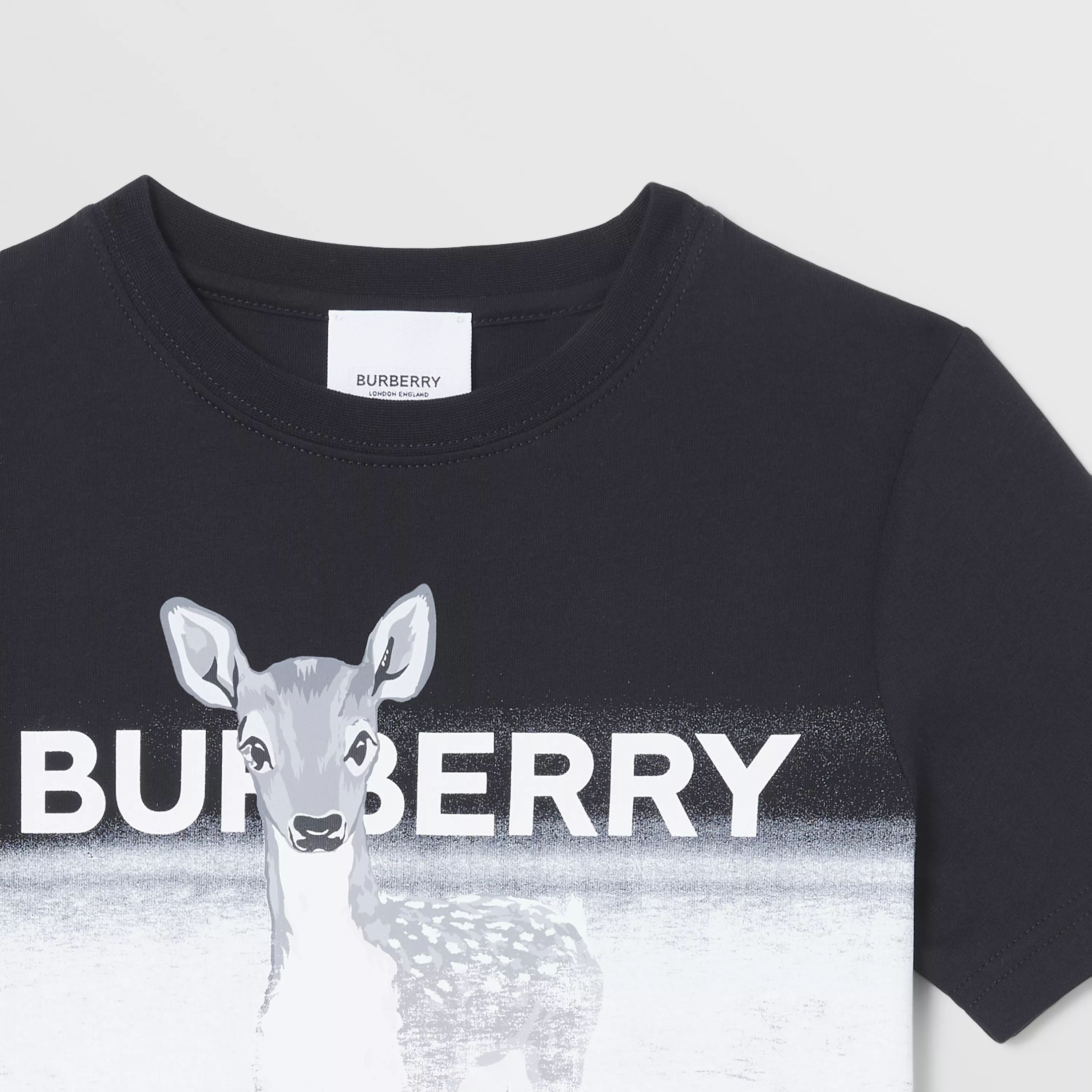 Boys & Girls Black Deer Cotton T-Shirts