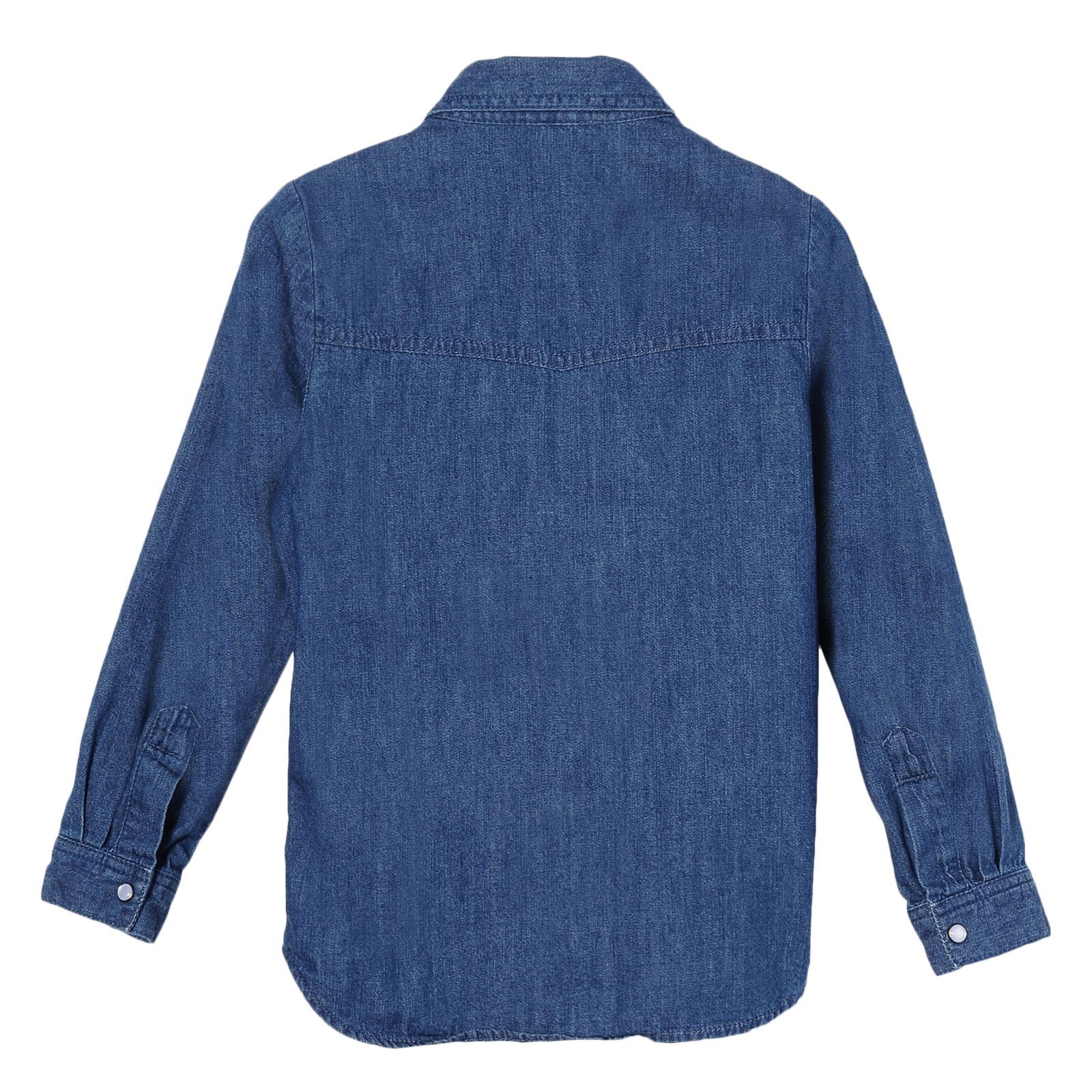 Girls Blue Cotton Denim Blouse With Colorful Zig Zag Embroidered Trims - CÉMAROSE | Children's Fashion Store - 2