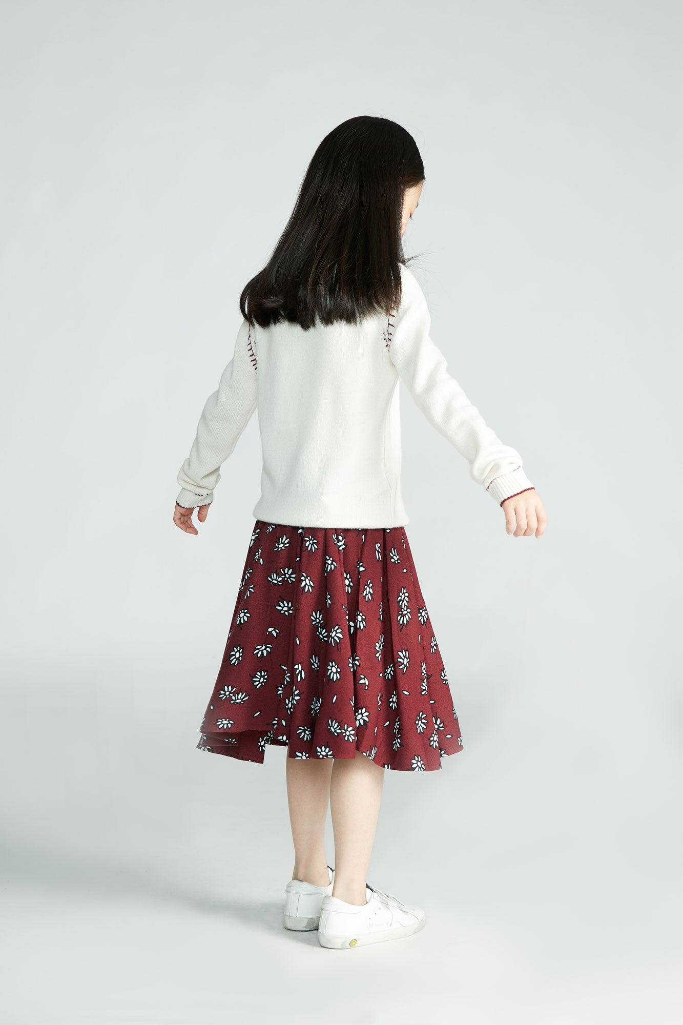 Girls Wine Red Floral Skirt
