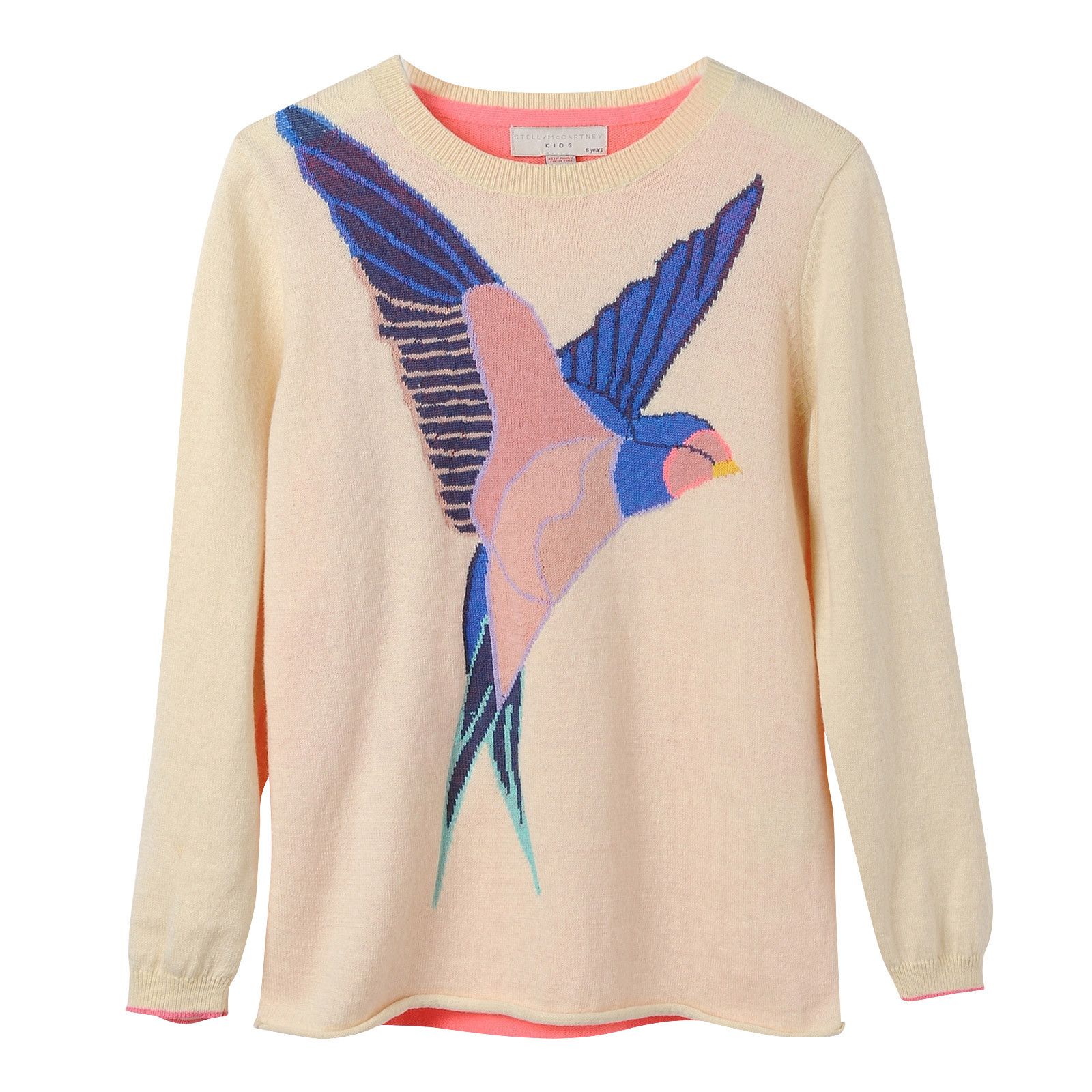 Girls Beige Knitted Bird Intarsia Trims Sweater - CÉMAROSE | Children's Fashion Store - 1
