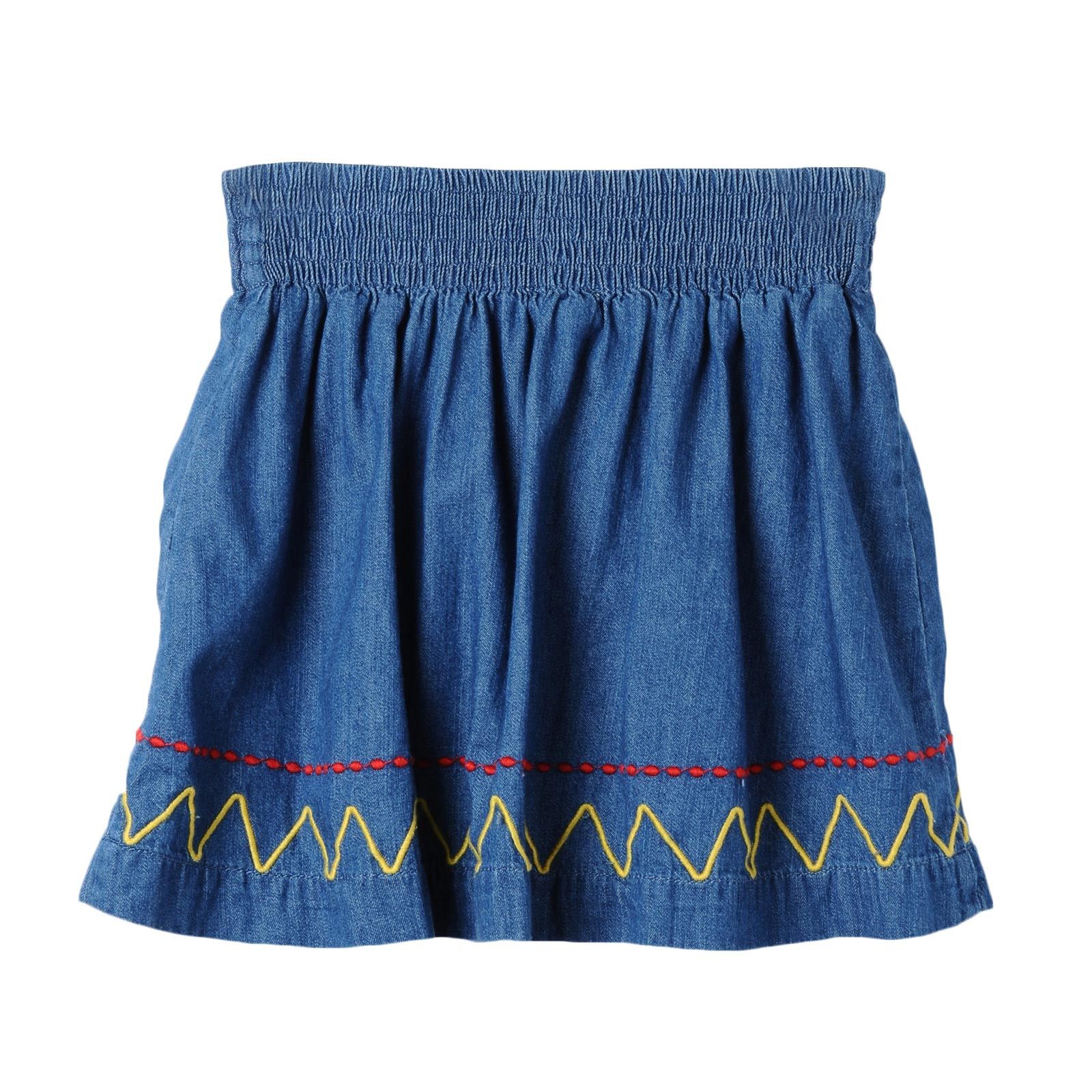 Girls Blue Denim Chambray Skirt With Colorful Zig Zag Embroidered Trims - CÉMAROSE | Children's Fashion Store - 2
