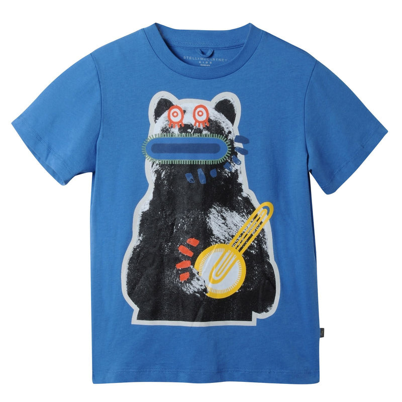 Boys Bright Blue Cotton Zig Zag Bear Printed T-Shirt - CÉMAROSE | Children's Fashion Store - 1