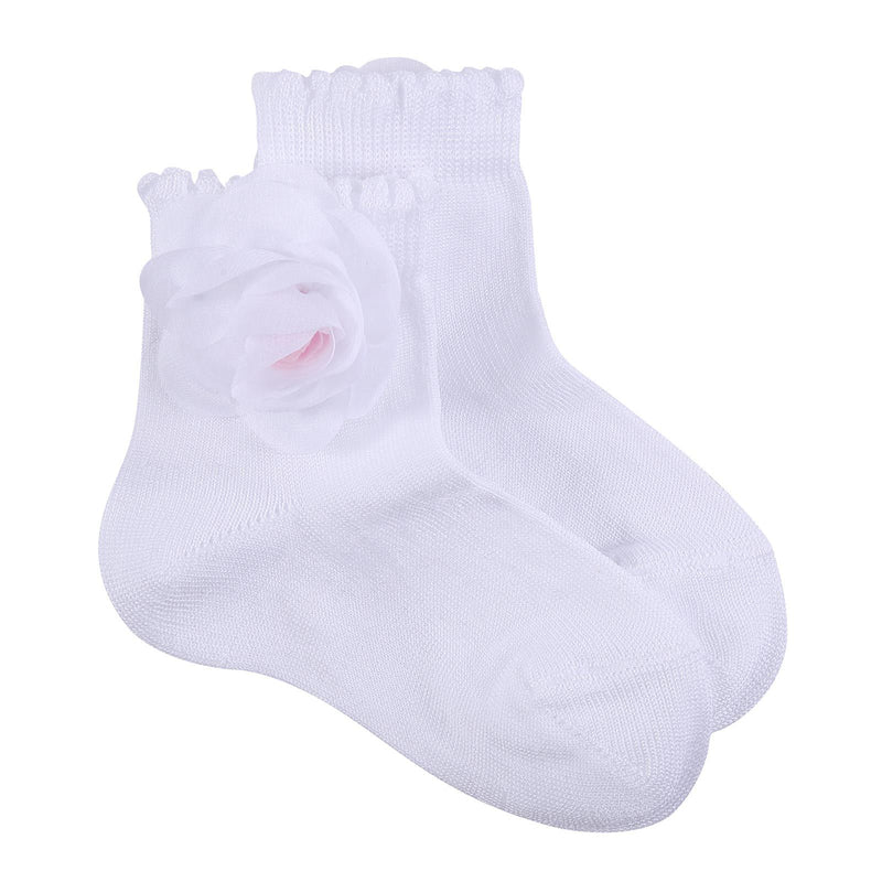 Girls Ivory Patch Flower Cotton Short Socks - CÉMAROSE | Children's Fashion Store