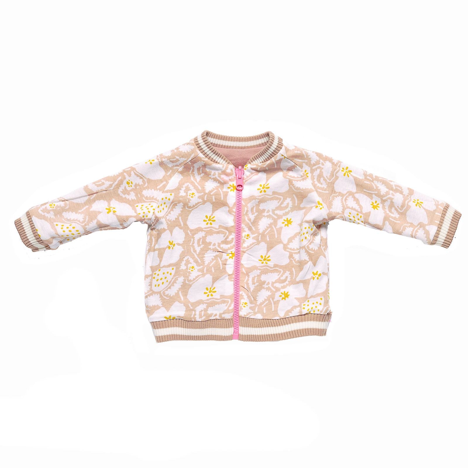 Baby Dark Pink Cotton Jacket With Orange Strawberry Print Trims - CÉMAROSE | Children's Fashion Store