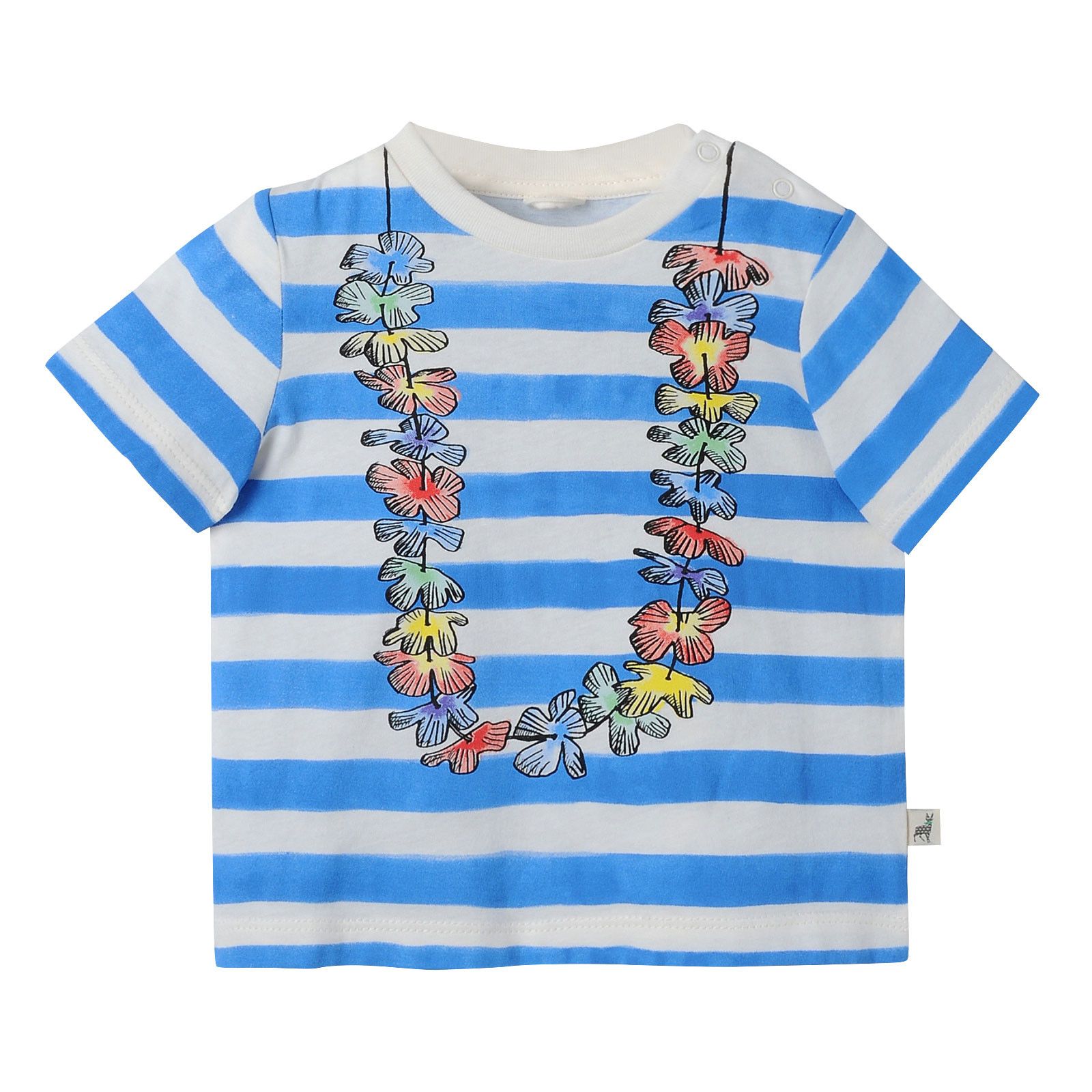 Baby Girls White&Blue Striped Cotton T-Shirt With Strawberries Print Trims - CÉMAROSE | Children's Fashion Store - 1