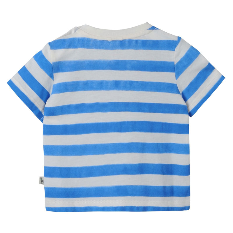 Baby Girls White&Blue Striped Cotton T-Shirt With Strawberries Print Trims - CÉMAROSE | Children's Fashion Store - 2