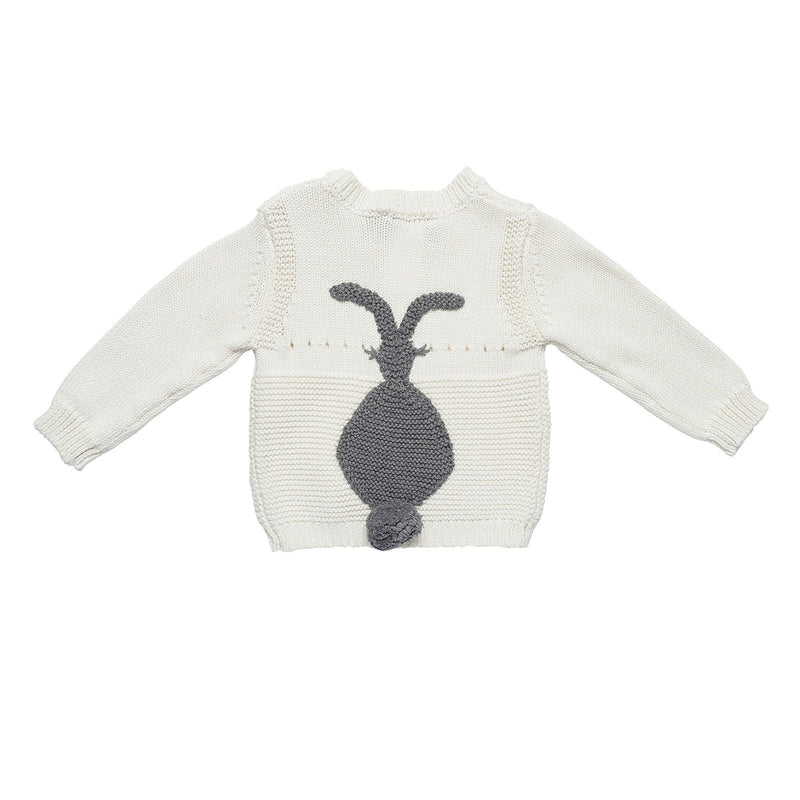 Baby White Cotton knitted Bunny Motif Trims Sweater - CÉMAROSE | Children's Fashion Store